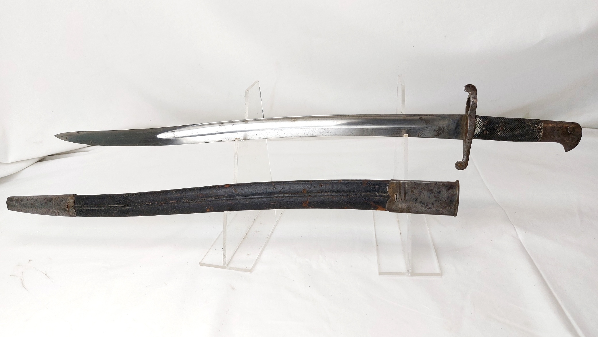 British, c.1856, Pattern 1856 Yataghan Sword Bayonet and Scabbard, Stepped Mortise, for Enfield Two-Band Short Rifle, Volunteer - Commercial Type - Image 7
