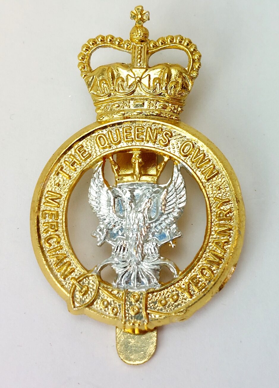 British, c.1971–1992, The Queen’s Own Mercian Yeomanry Staybrite Cap Badge, Anodised Aluminium, Slider Fitting (1)