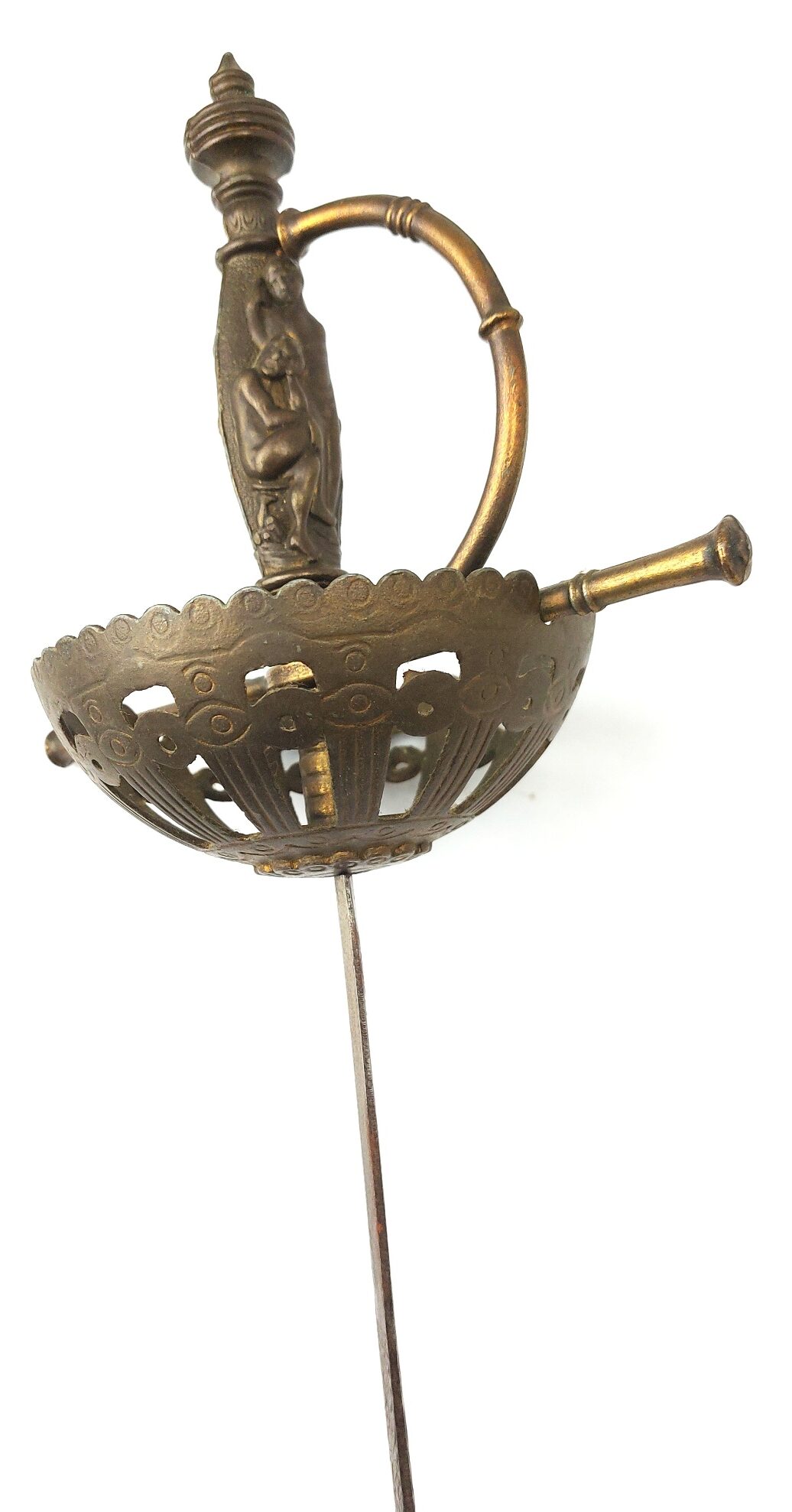 European, late 19th century, Renaissance Revival Decorative Cup-Hilt Rapier, Figural Grip, Etched Blade (11)