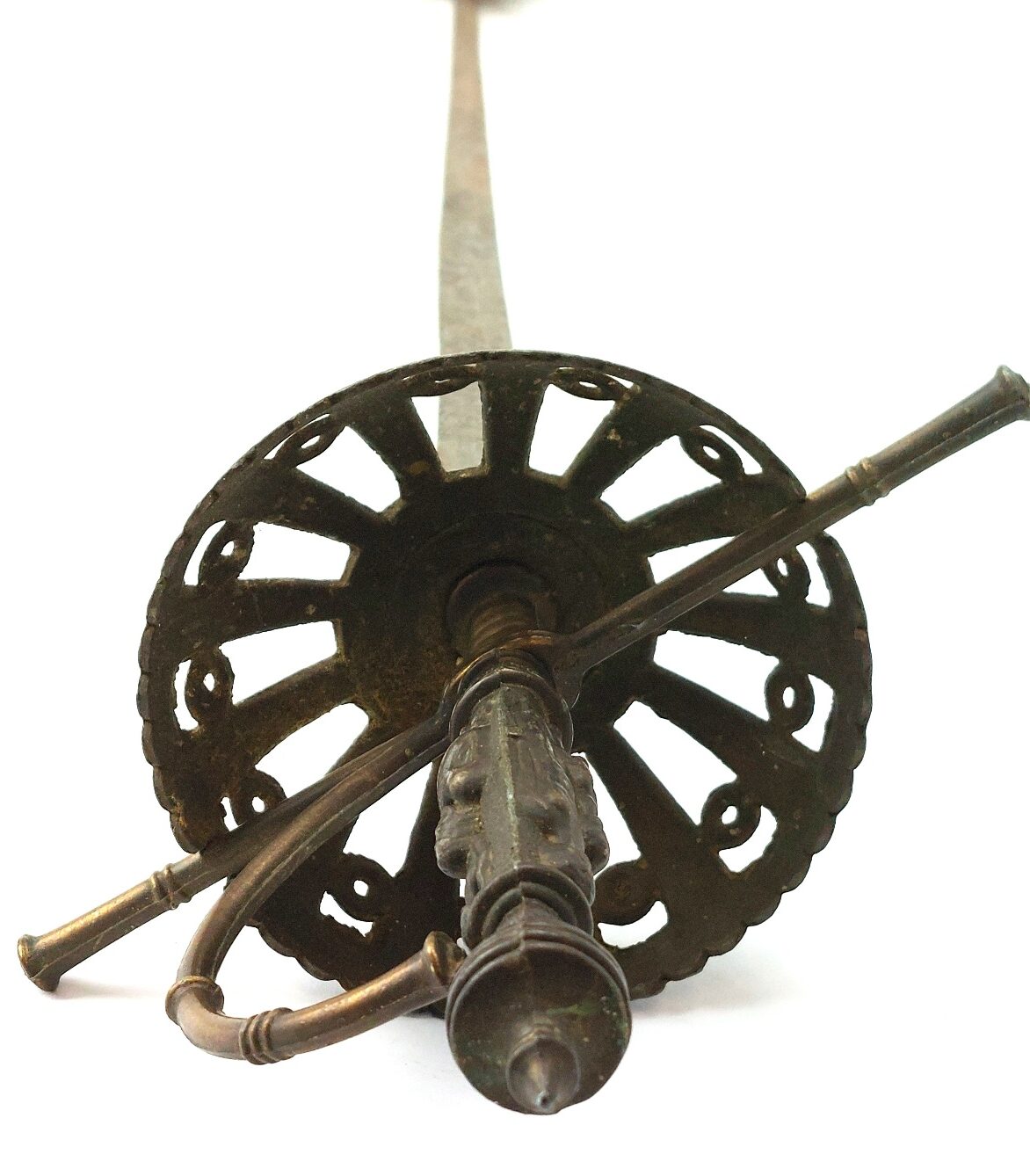 European, late 19th century, Renaissance Revival Decorative Cup-Hilt Rapier, Figural Grip, Etched Blade (20)