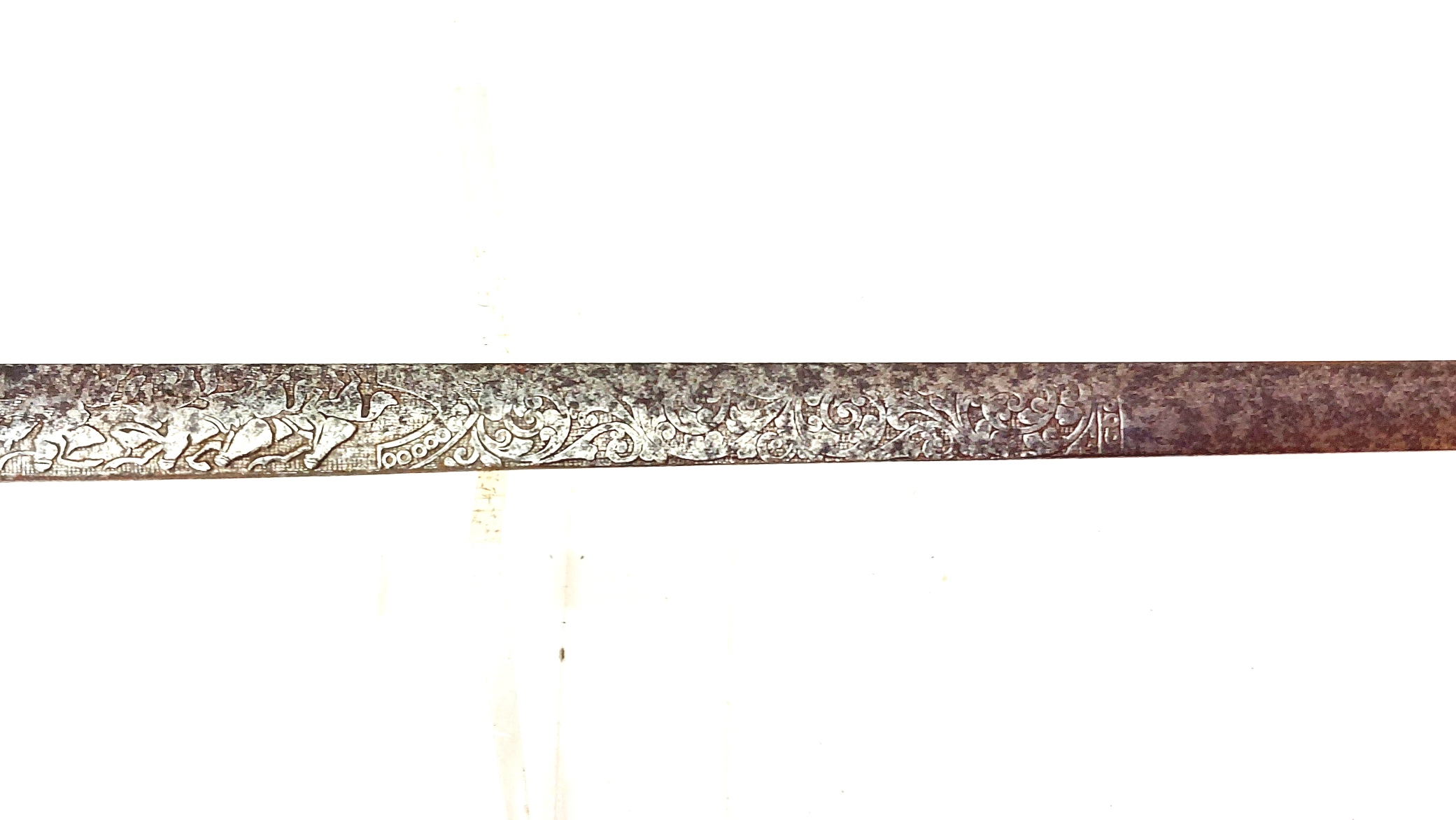 European, late 19th century, Renaissance Revival Decorative Cup-Hilt Rapier, Figural Grip, Etched Blade (4)
