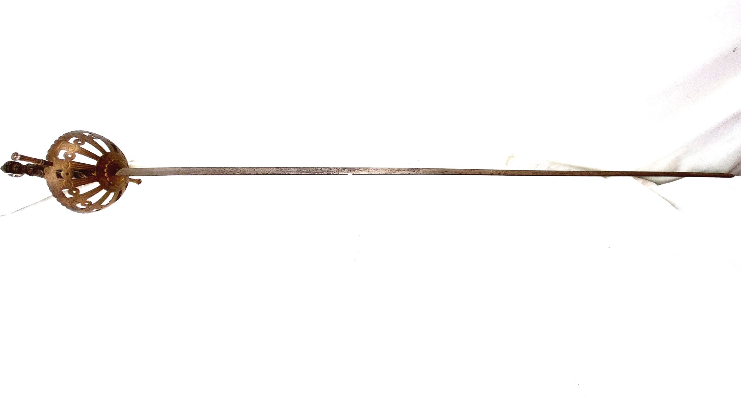 European, late 19th century, Renaissance Revival Decorative Cup-Hilt Rapier, Figural Grip, Etched Blade (6)