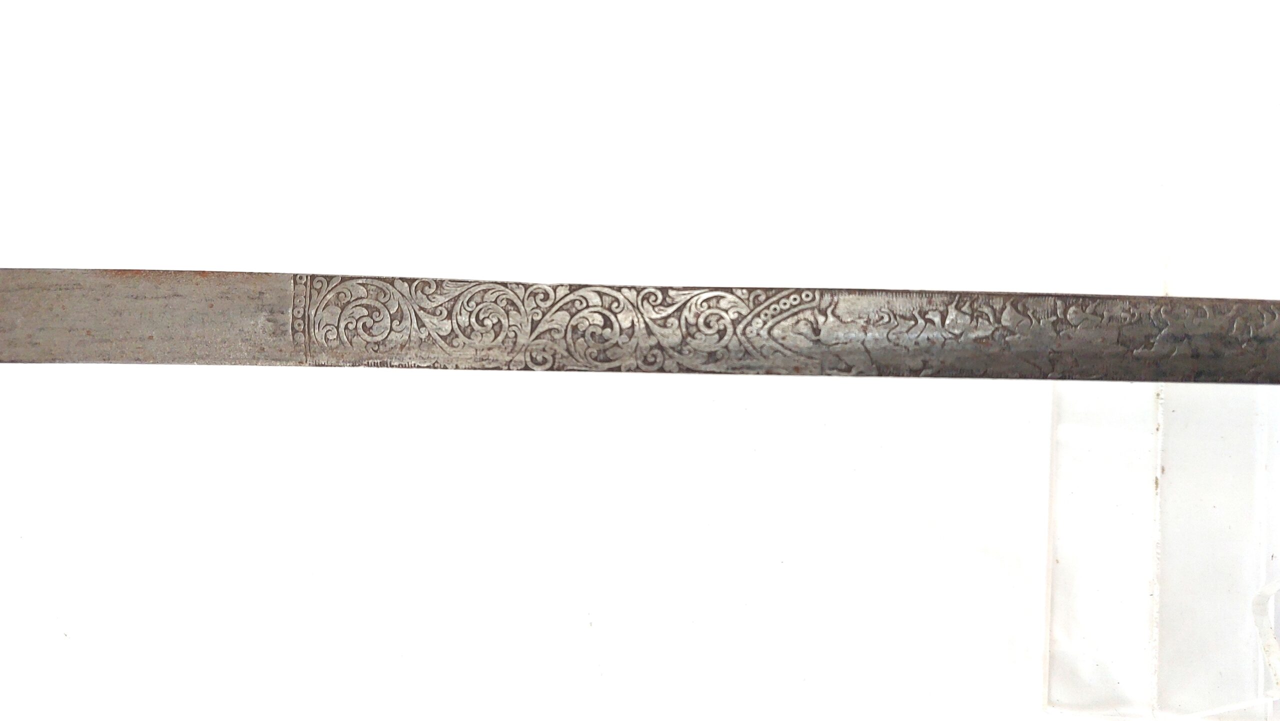 European, late 19th century, Renaissance Revival Decorative Cup-Hilt Rapier, Figural Grip, Etched Blade (8)
