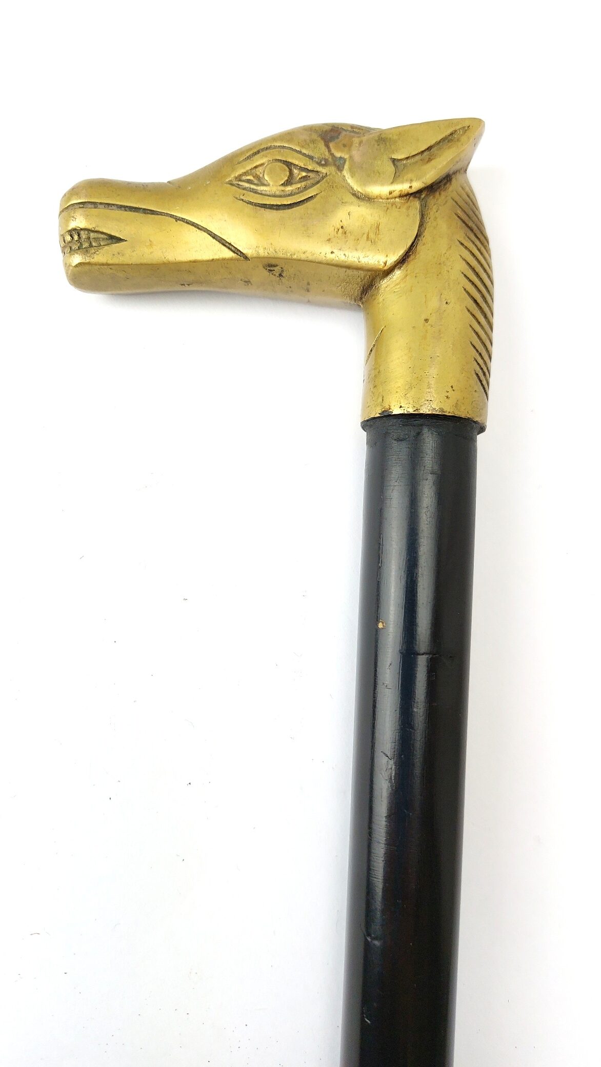 Victorian Edwardian, Brass Horse Head Handle Walking Stick (1)