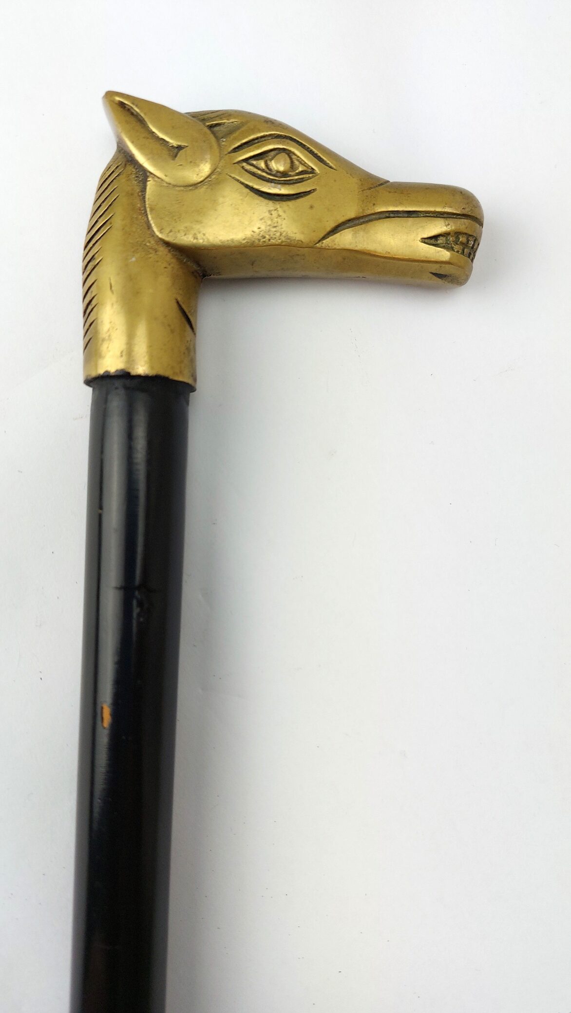 Victorian Edwardian, Brass Horse Head Handle Walking Stick (2)