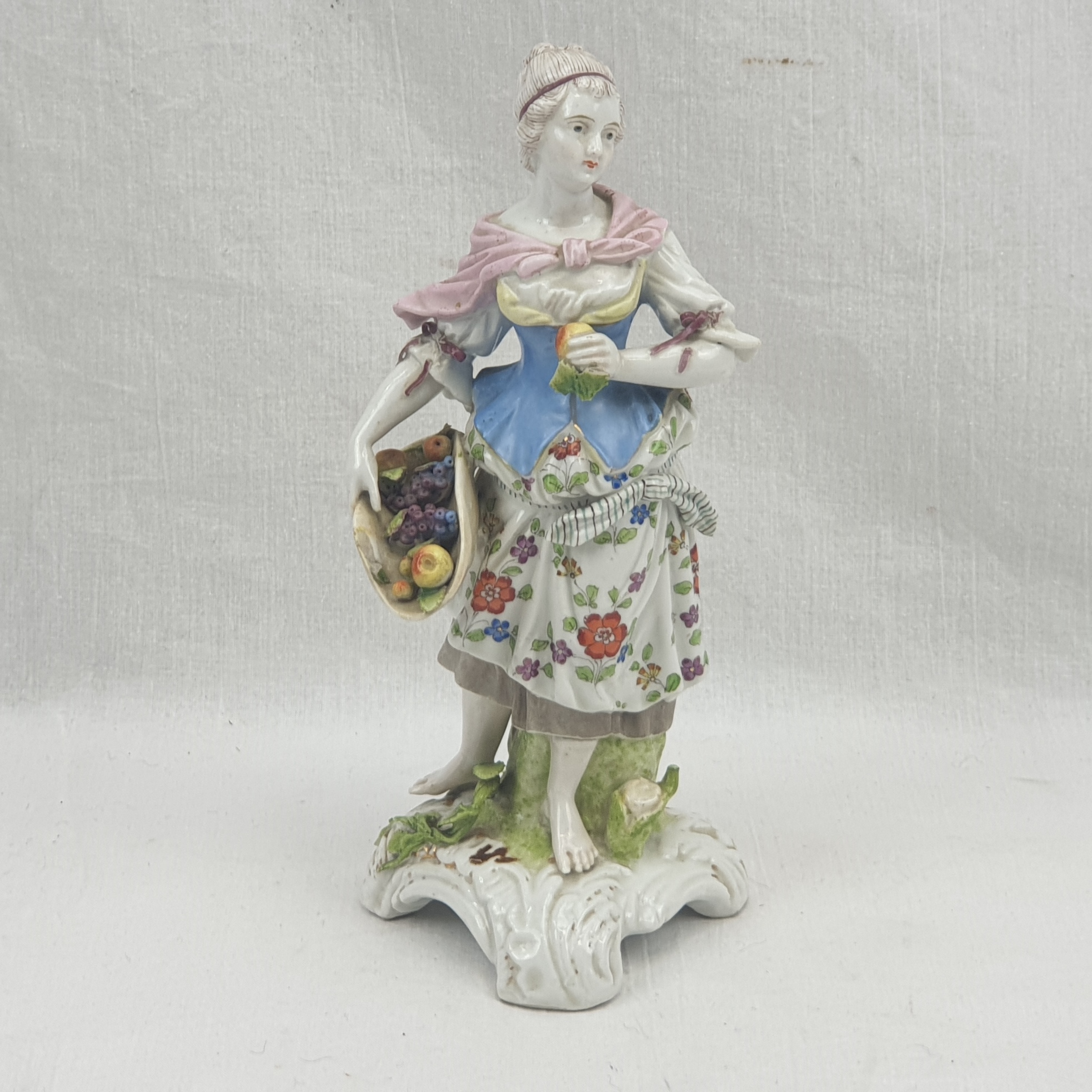 1880s Augustus Rex Porcelain Figurine Of A Lady With Fruit Basket By Helena Wolfsohn 1