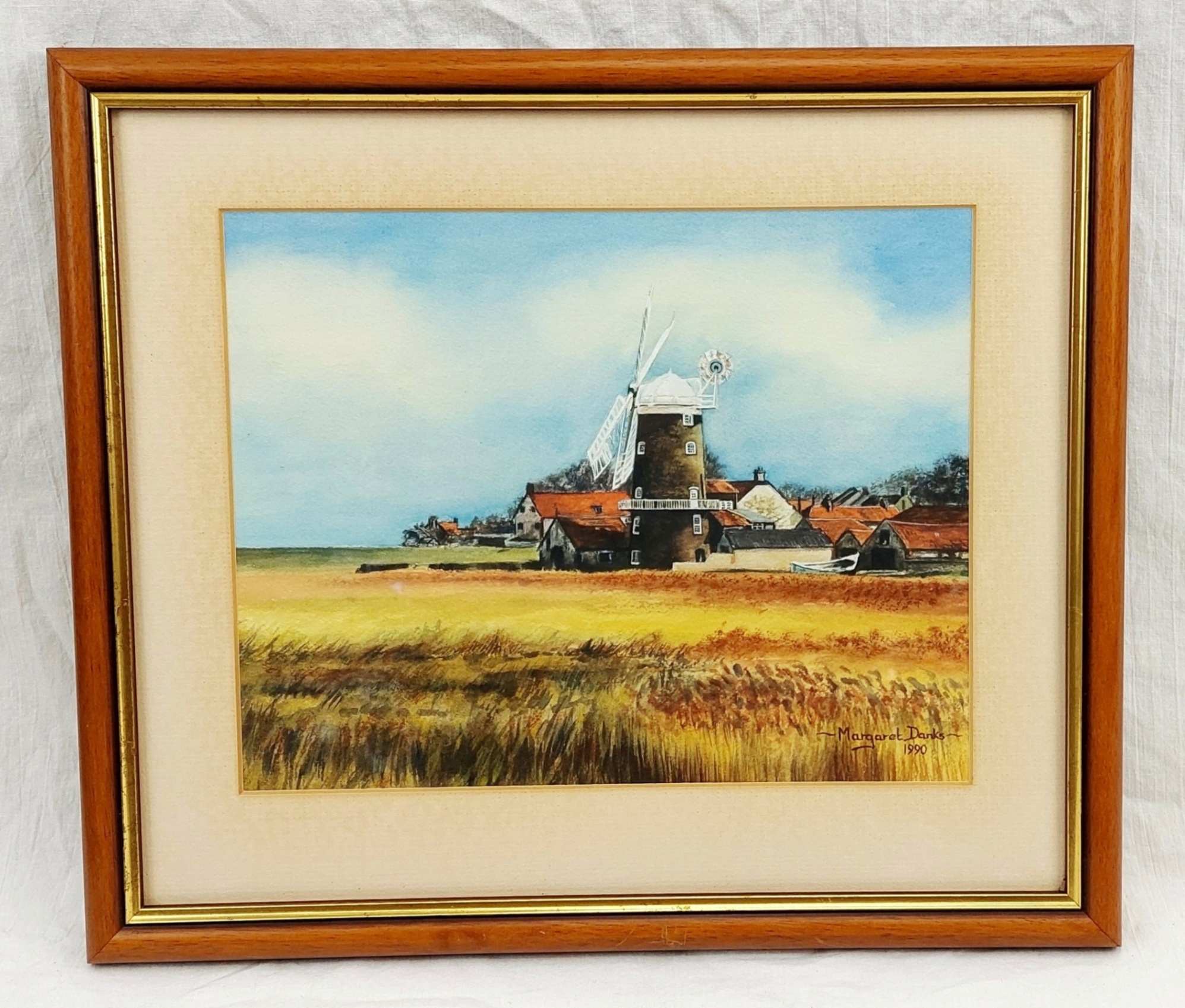 1990 Framed Watercolour Of A Windmill By Margaret Danks 1