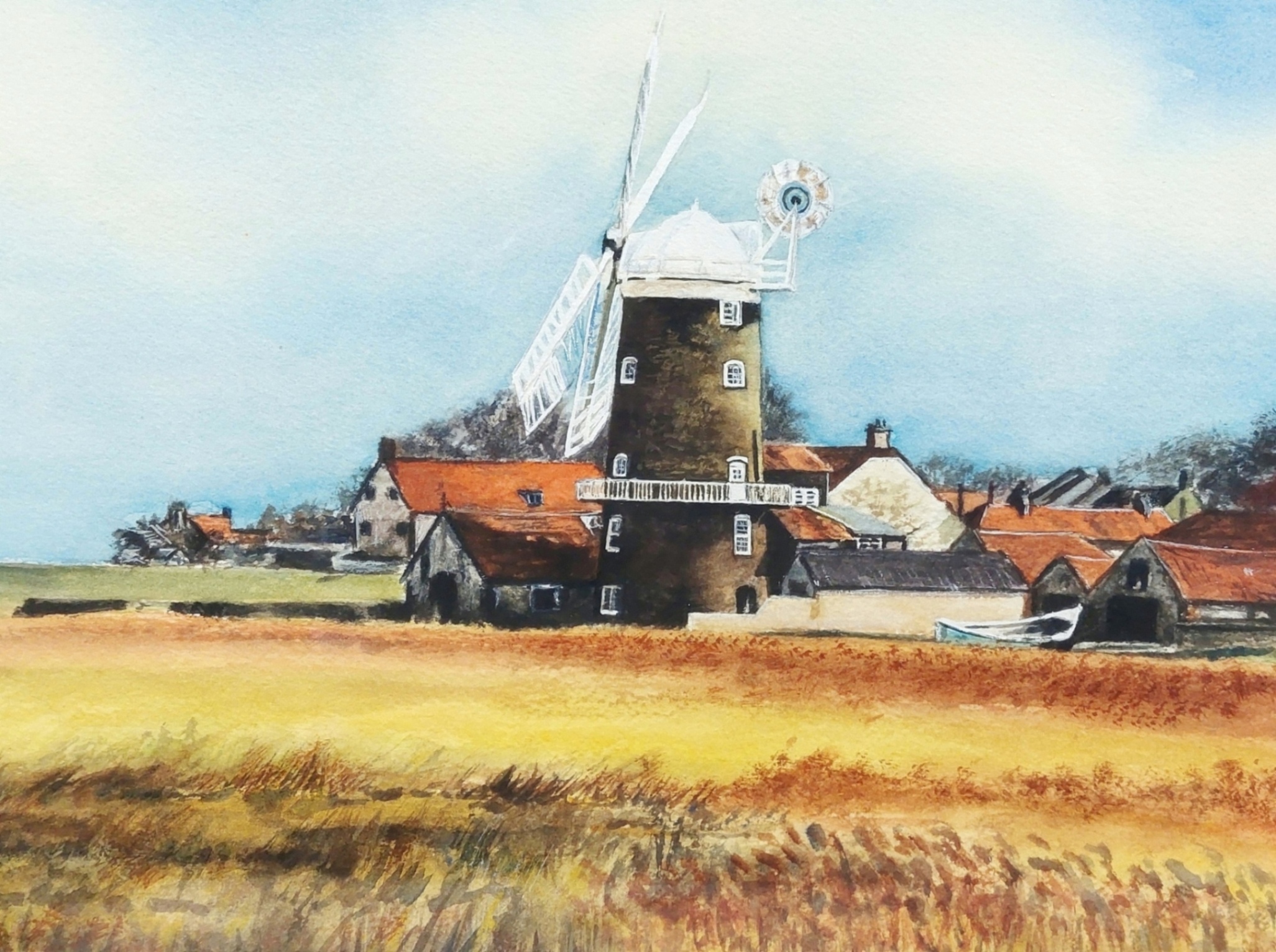 1990 Framed Watercolour Of A Windmill By Margaret Danks 4