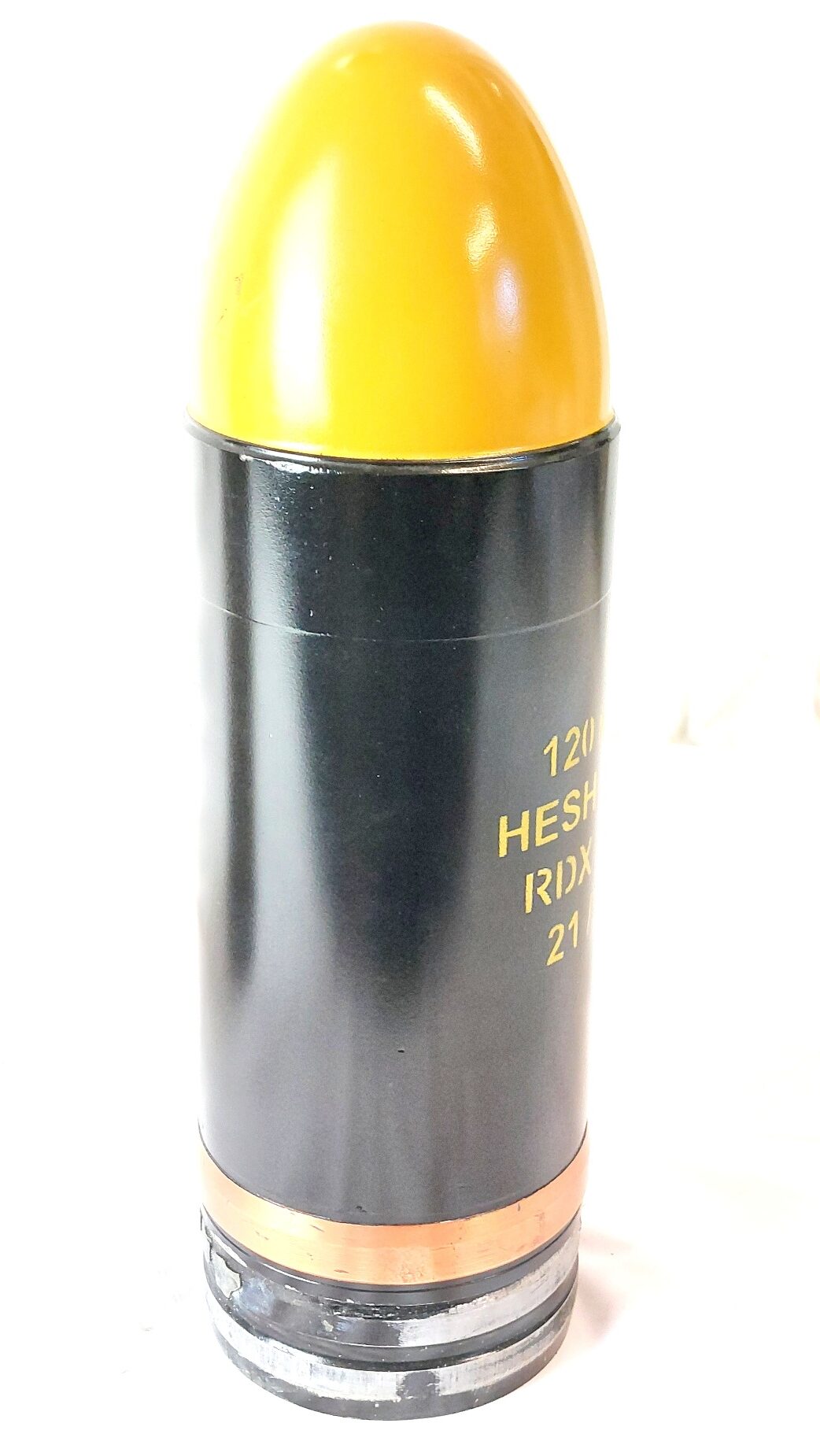 British Army, Cold War 1958–1981, 120mm WOMBAT BAT MOBAT HESH L19A3 Inert Shell & Brass Case (18)