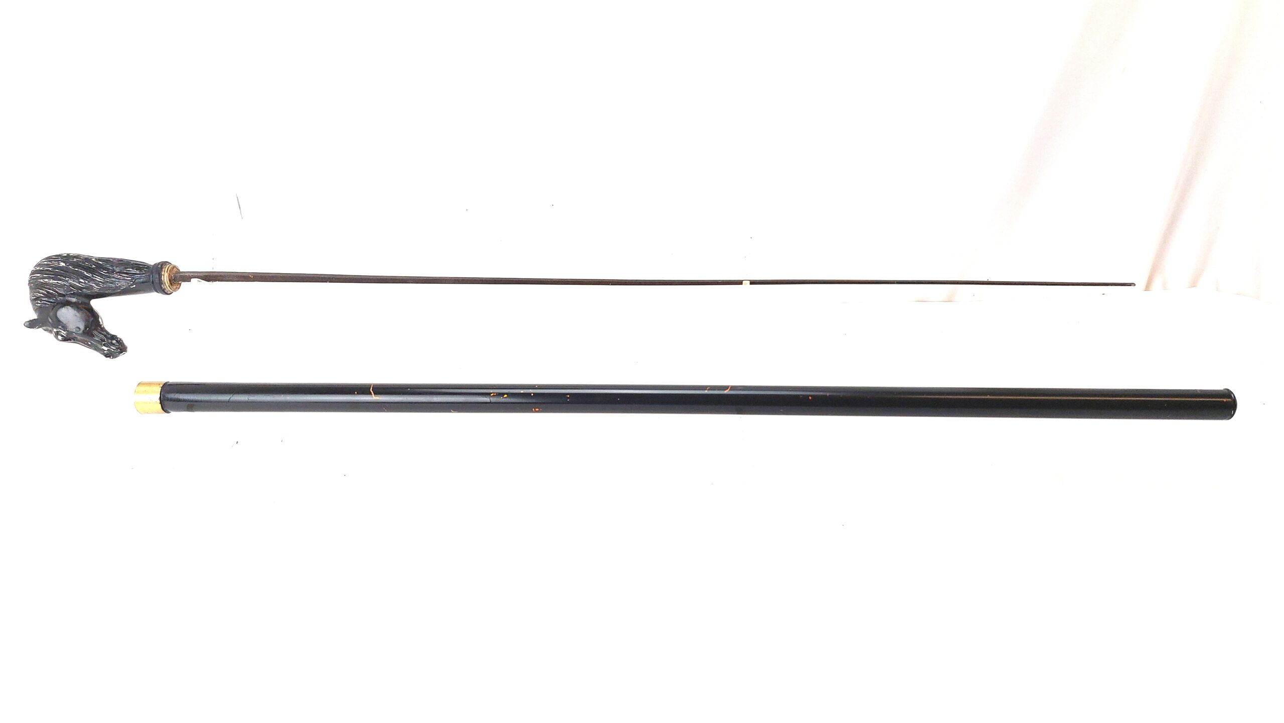 European, Late 19th Early 20th Century, Horse-Head Sword Stick Cane with Concea (22)