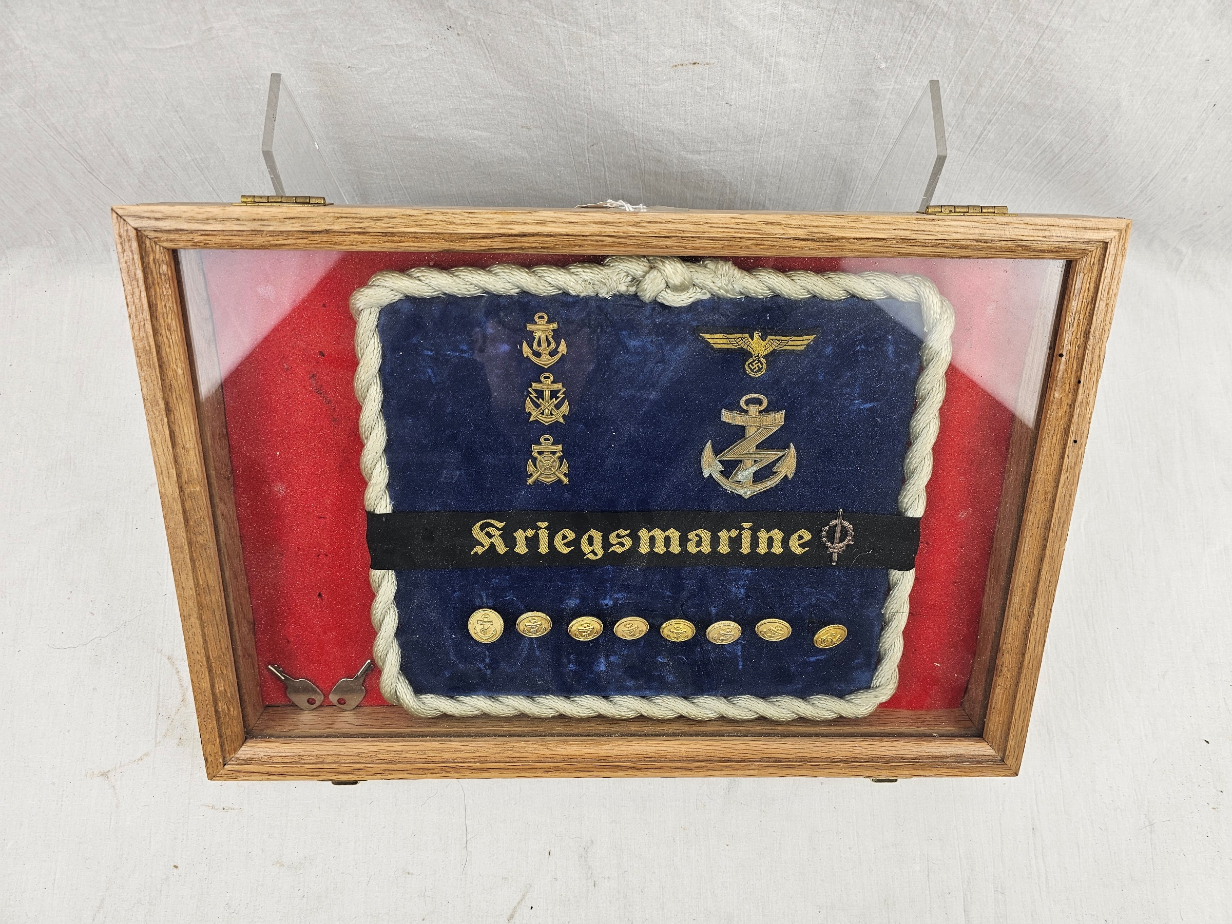 Framed Display Of WW2 German Kriegsmarine Buttons Badges Etc 1
