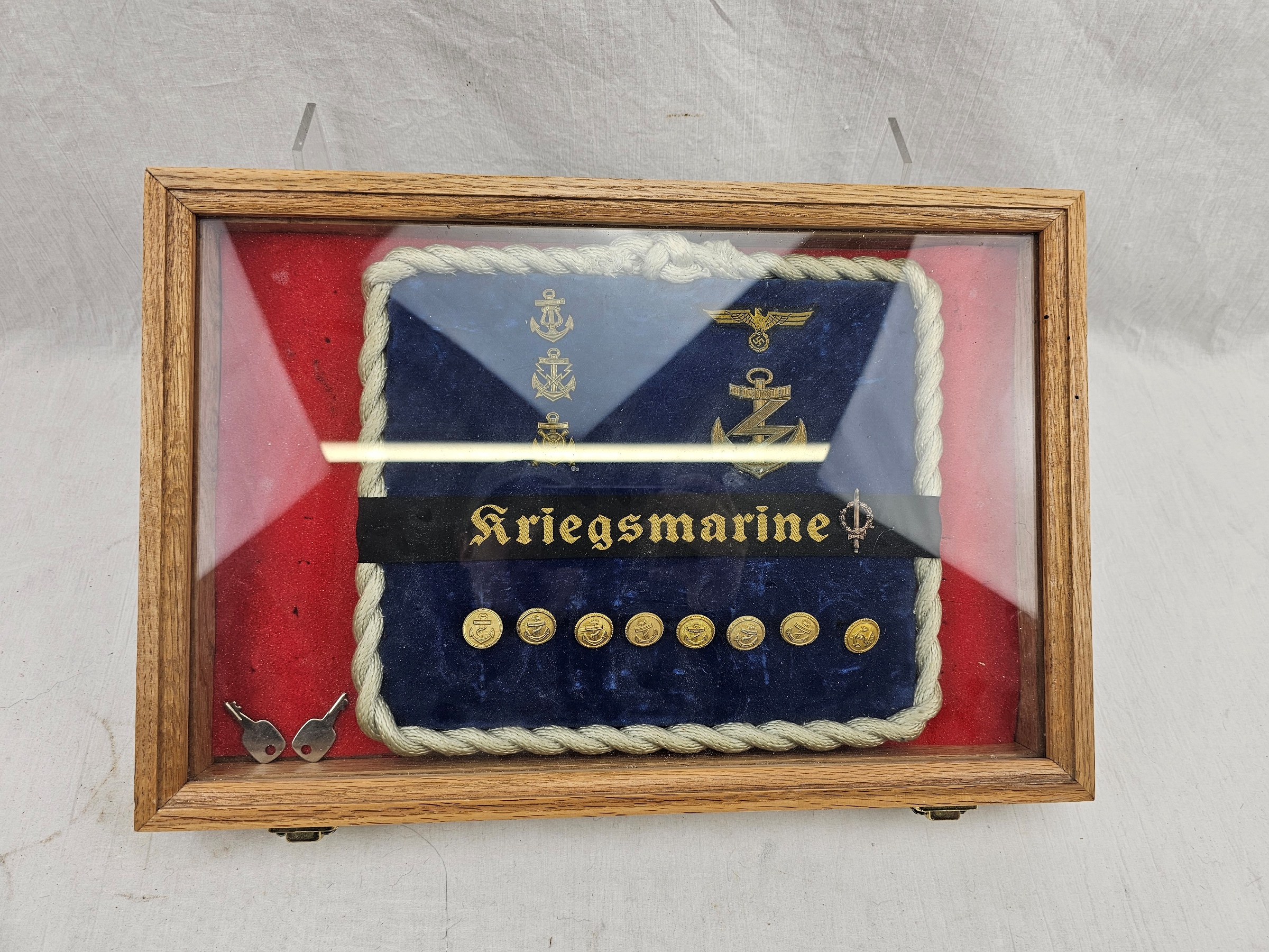 Framed Display Of WW2 German Kriegsmarine Buttons Badges Etc 2