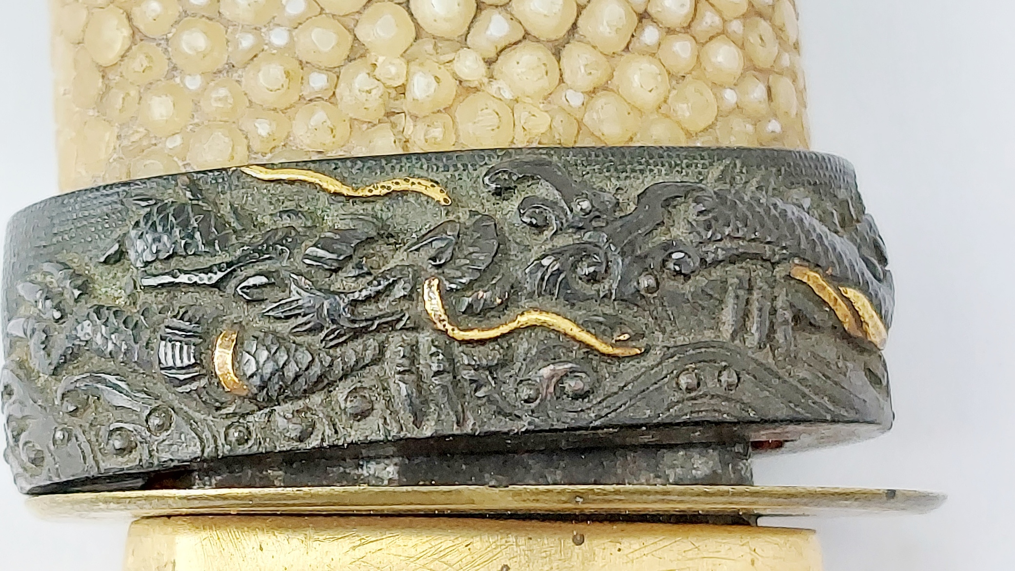 Japanese, Edo Period Wakizashi (Incomplete) with Decorated Koshirae, Stingray Skin Tsuka and Lacqu (18)