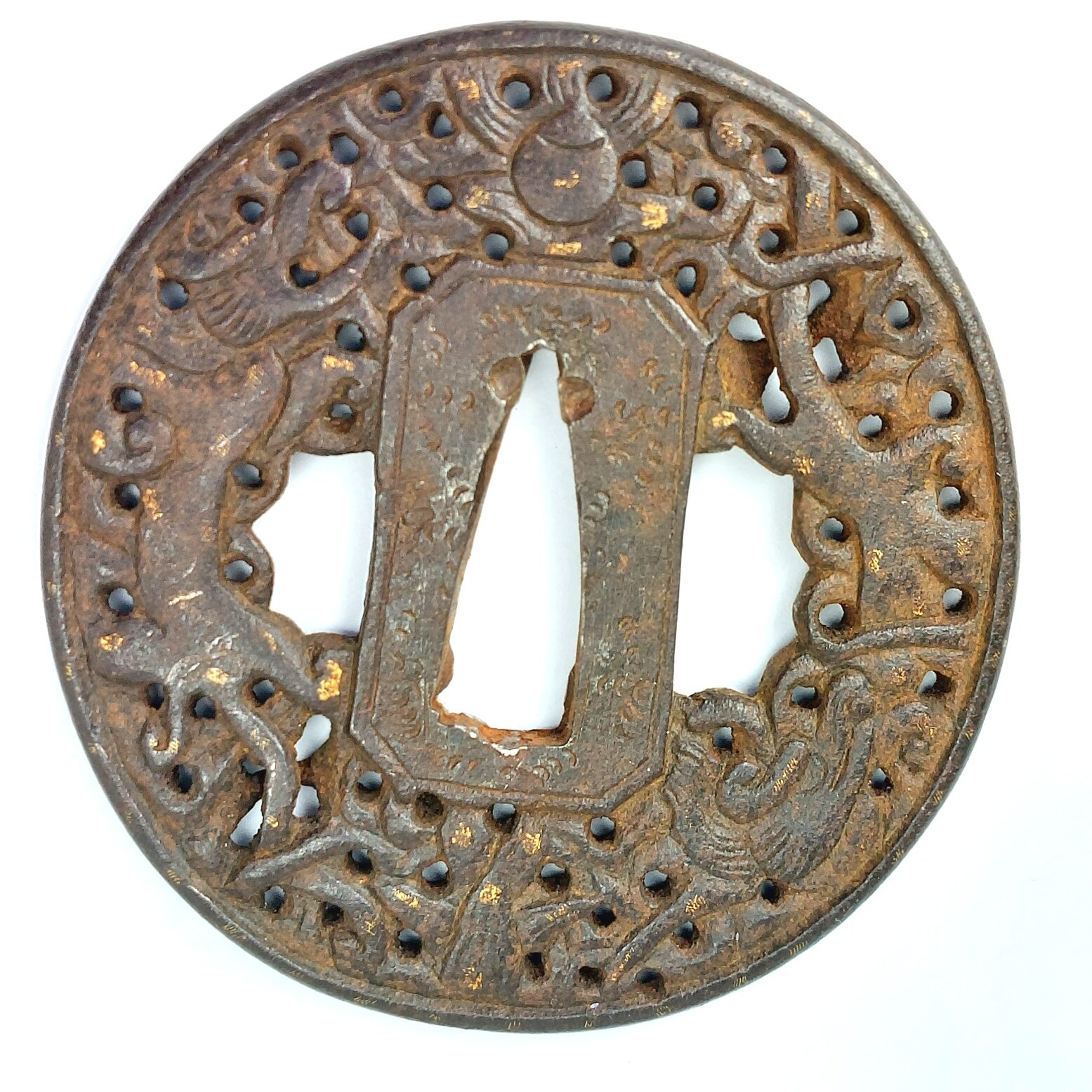 Japanese, Edo Style, Iron Sukashi Tsuba with Sword Mounting (3)