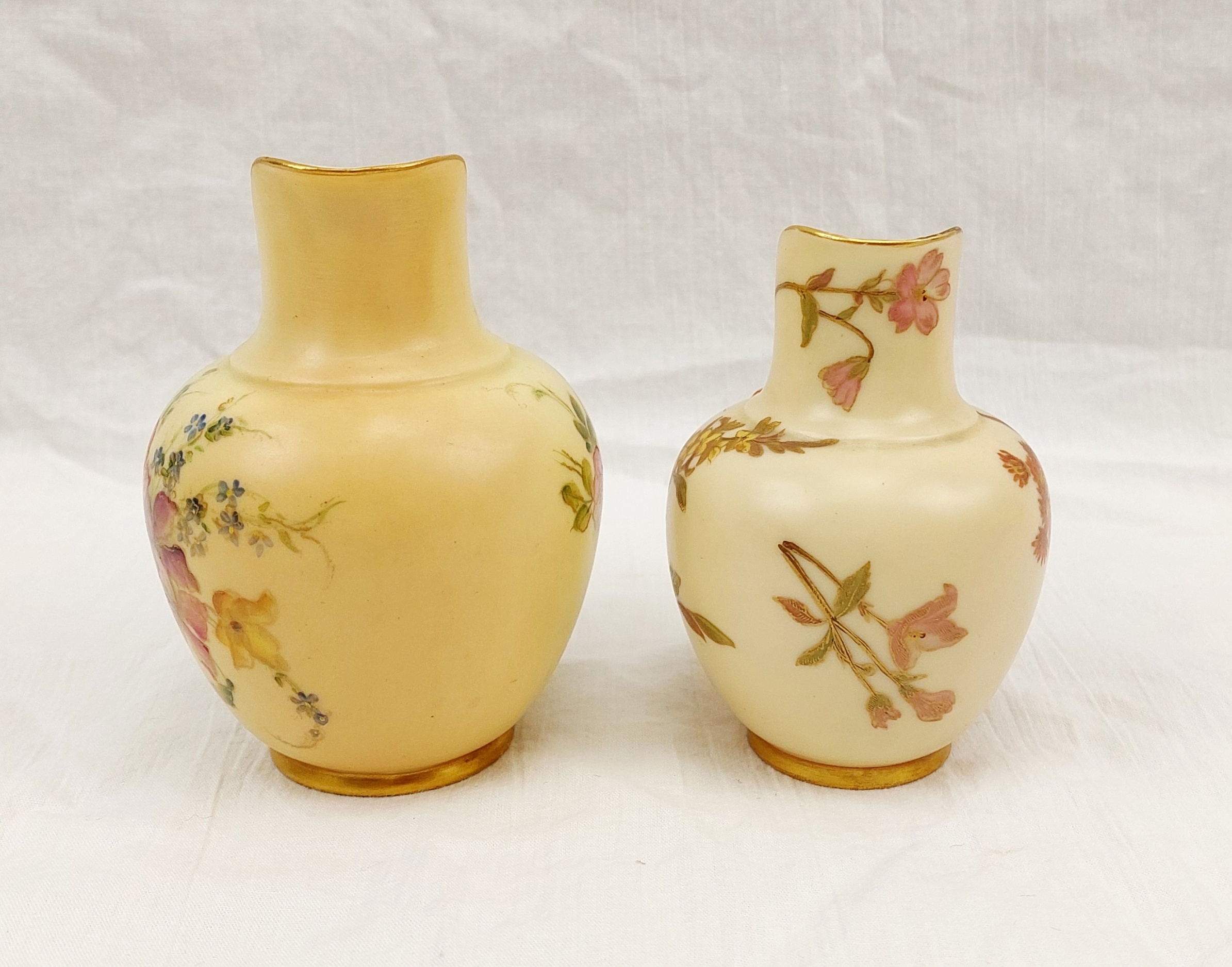 Pair Of 1904 Royal Worcester Blush Ivory And Floral Small Cream Or Milk Jugs 2