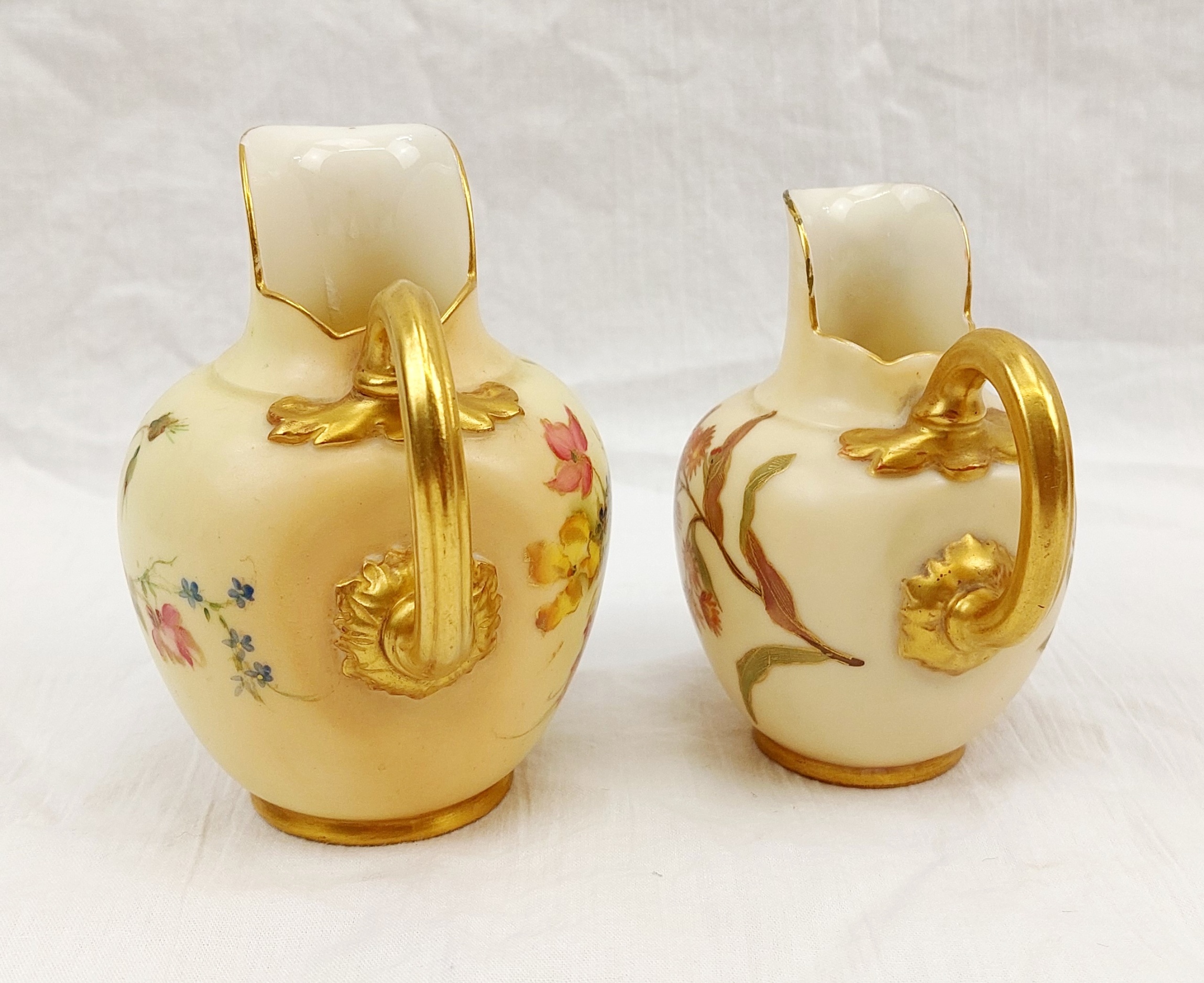 Pair Of 1904 Royal Worcester Blush Ivory And Floral Small Cream Or Milk Jugs 4