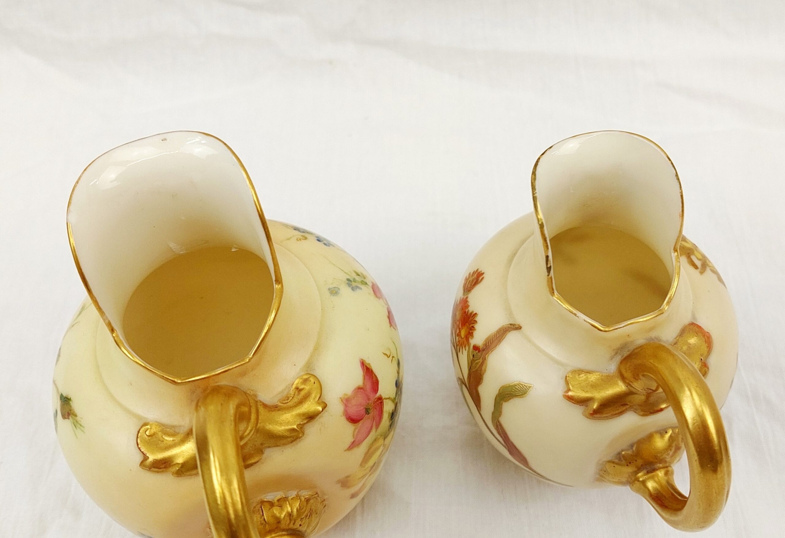 Pair Of 1904 Royal Worcester Blush Ivory And Floral Small Cream Or Milk Jugs 5