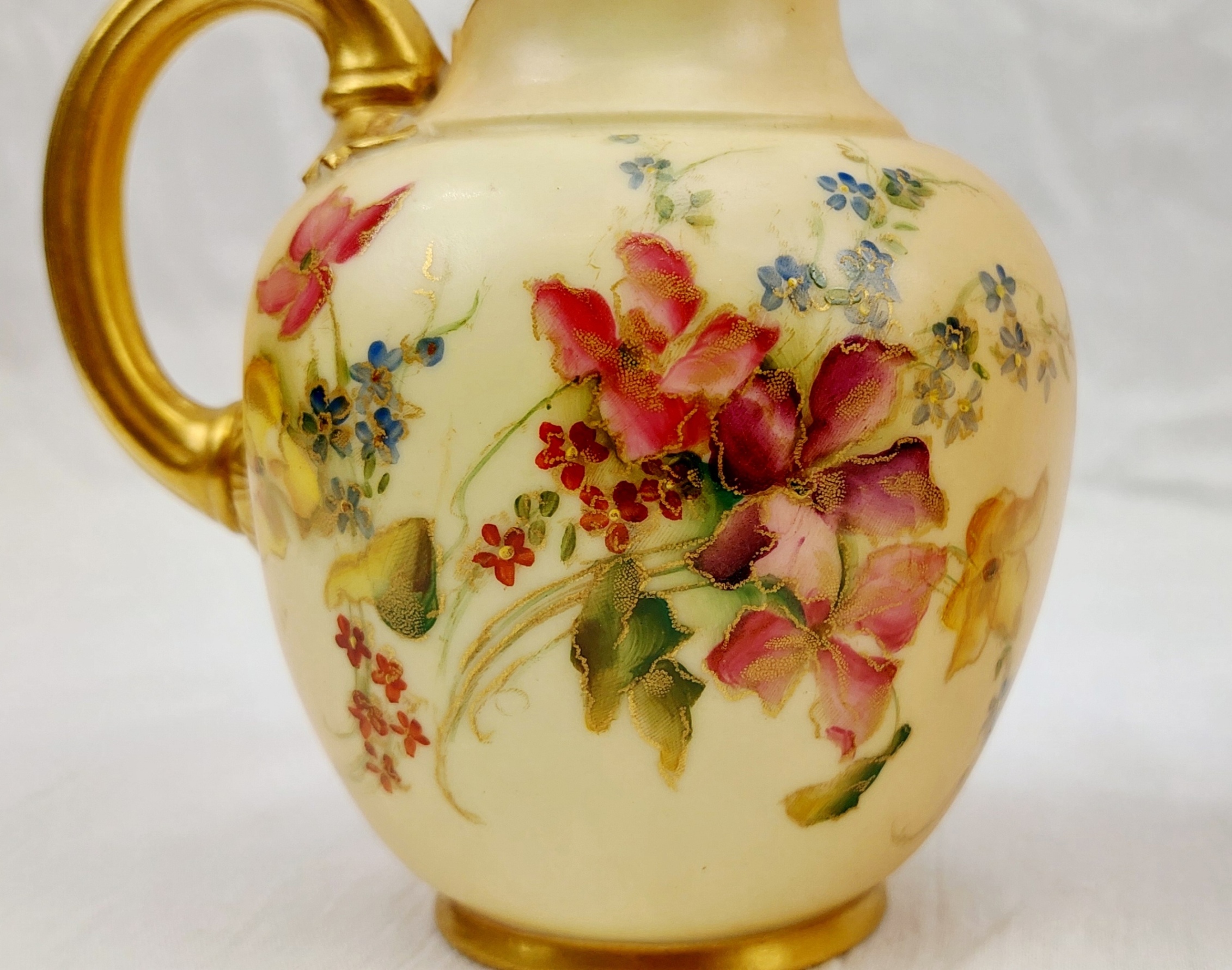 Pair Of 1904 Royal Worcester Blush Ivory And Floral Small Cream Or Milk Jugs 7