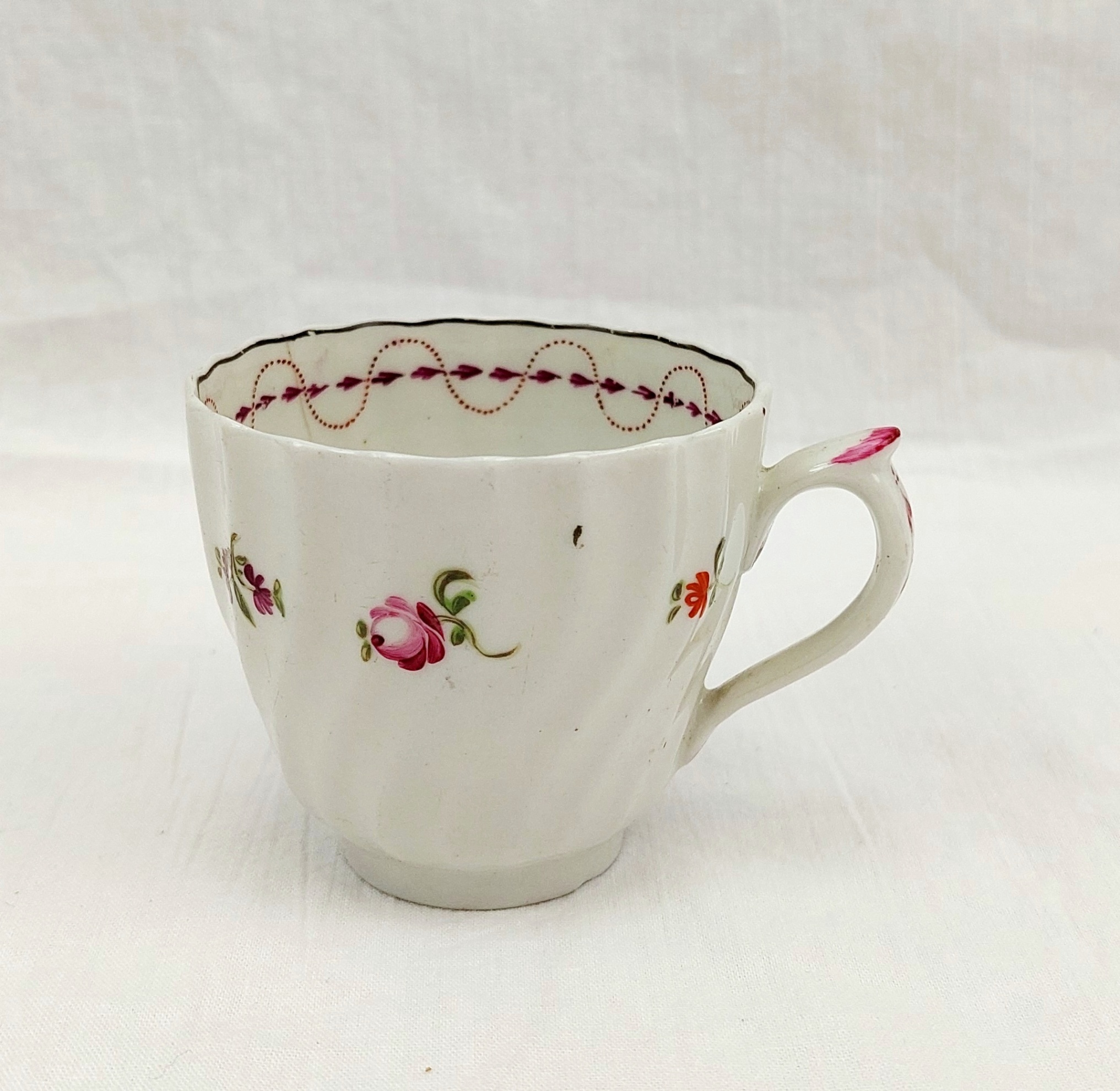 c1790 A & E Keeling Factory X Porcelain Floral Fluted Coffee Cup 1