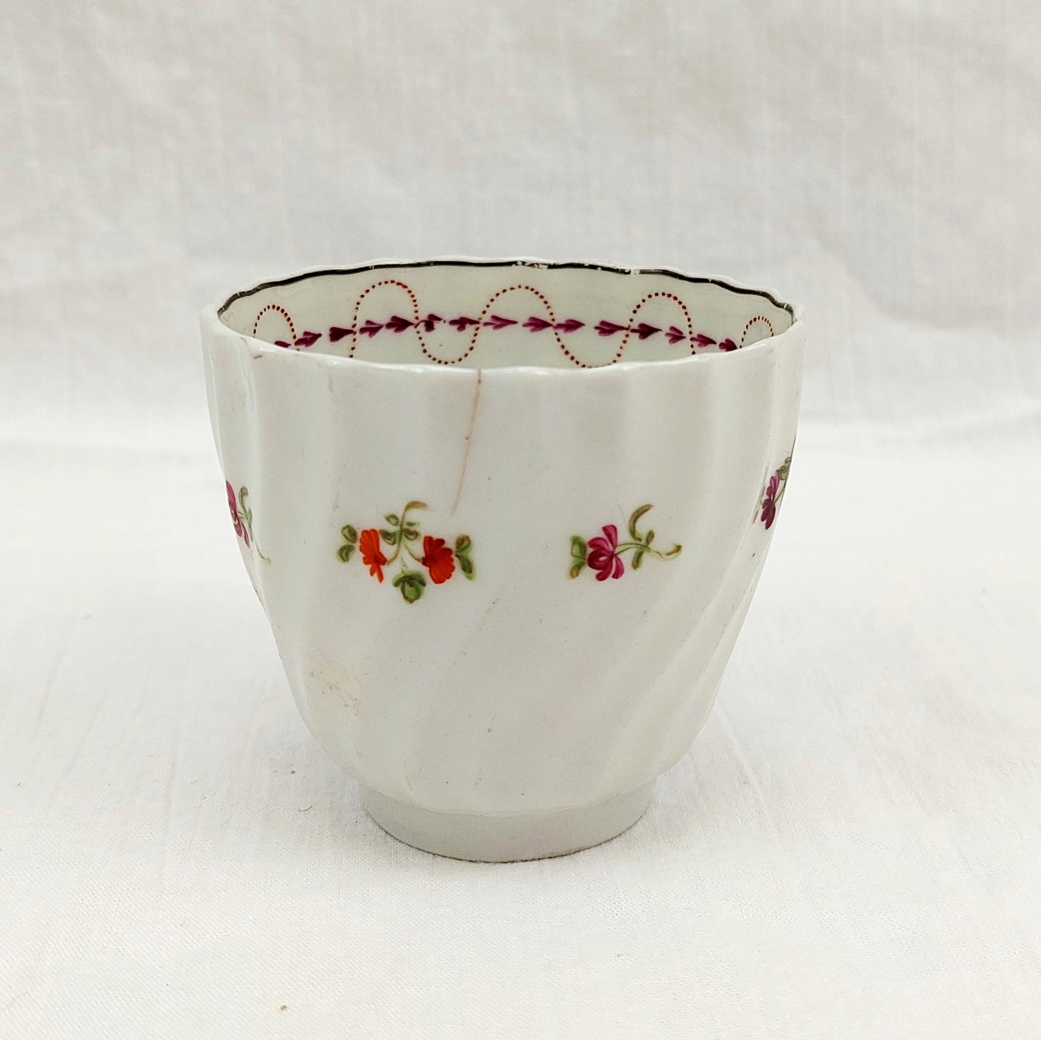 c1790 A & E Keeling Factory X Porcelain Floral Fluted Coffee Cup 4