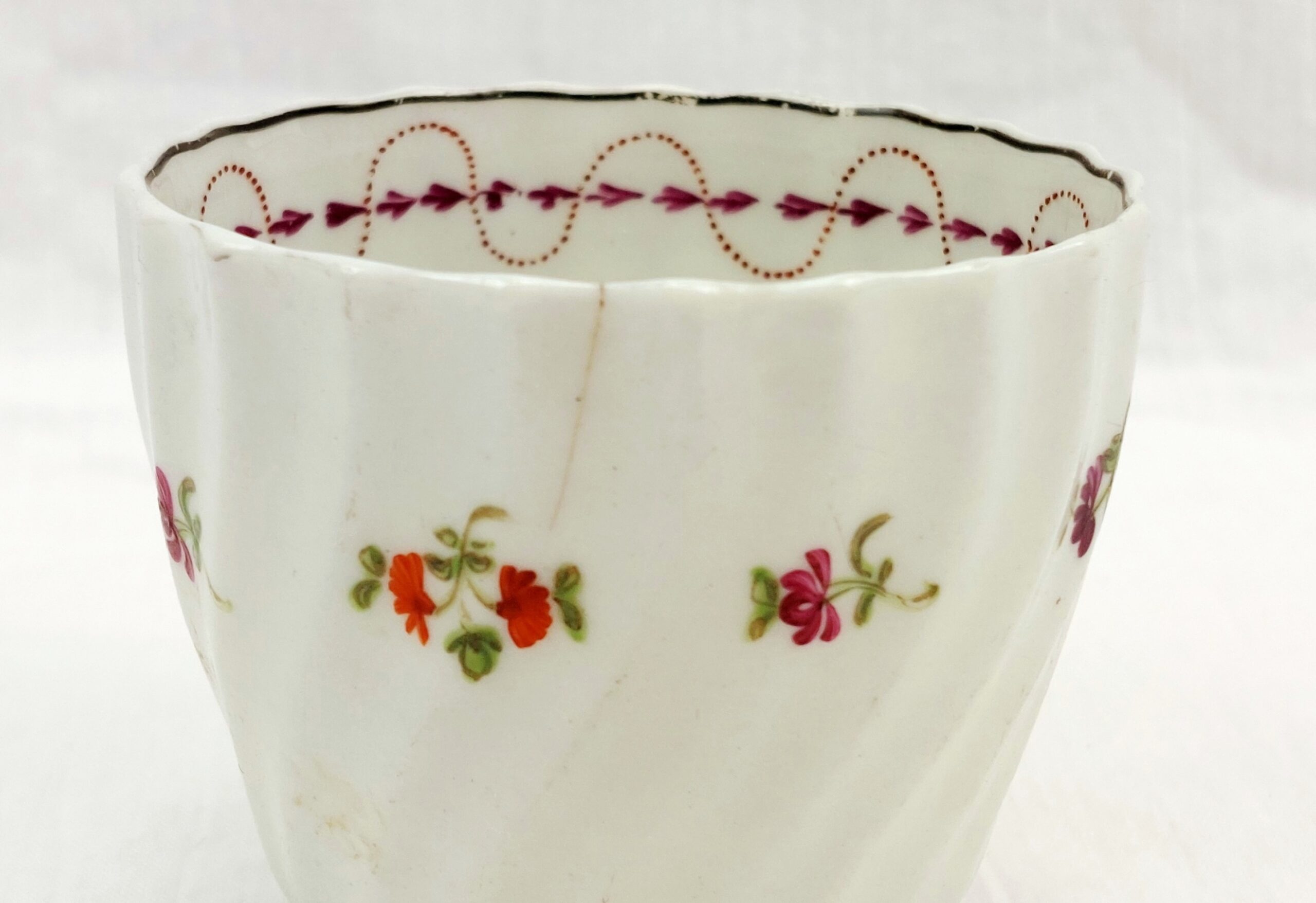 c1790 A & E Keeling Factory X Porcelain Floral Fluted Coffee Cup 5