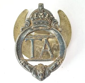 British, c.1938–1939, Territorial Army (TA) Mufti Civilian Lapel Badge – Silver – King's Crown – Early Serial No. 23586