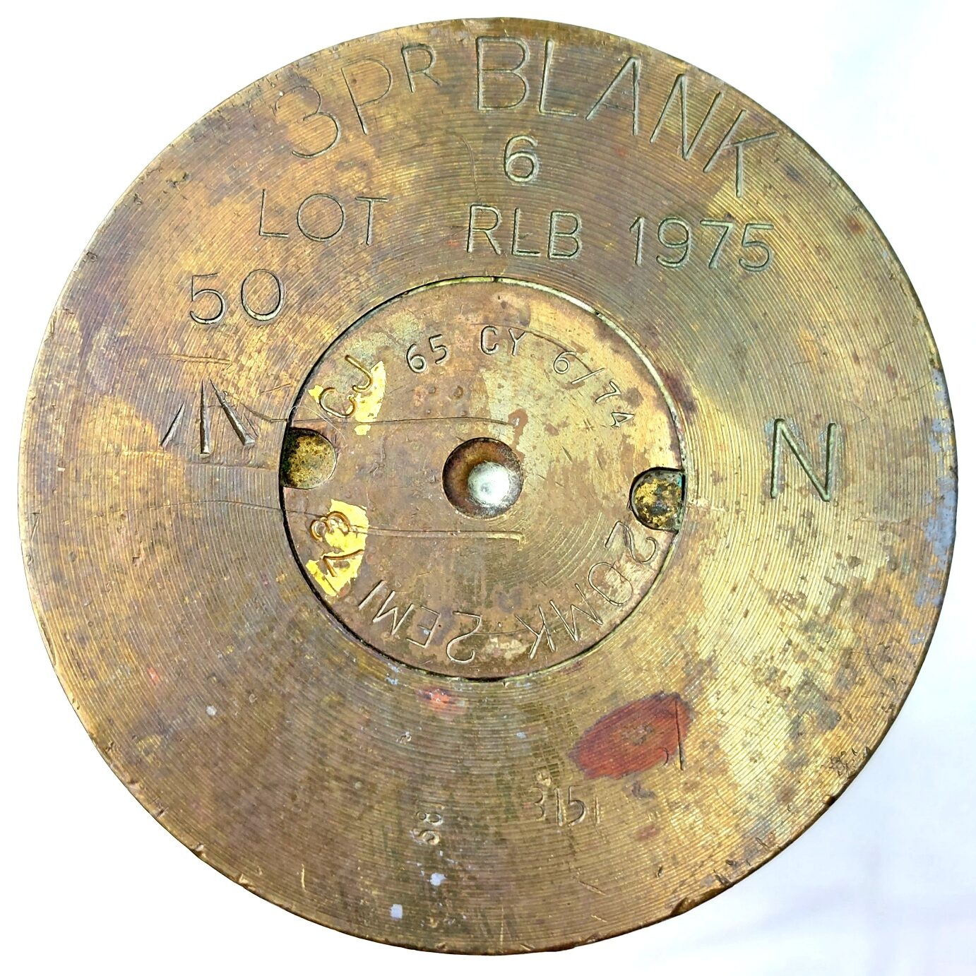 British, Dated 1975, QF 3-Pounder Blank Cartridge Case, RLB (Royal Laboratory Birtley) (5)