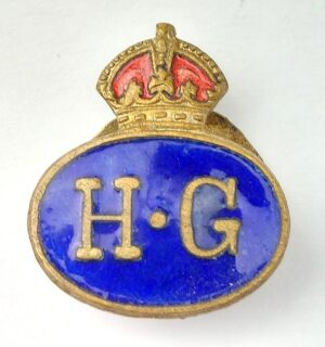 British, WW2, Home Guard (H.G.) Enamel Mufti Lapel Badge – King’s Crown – Civilian Service Badge