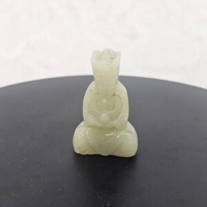 Chinese Qing Dynasty Pale Celadon Nephrite Jade Seated Crowned Deity Figure, 19th Century