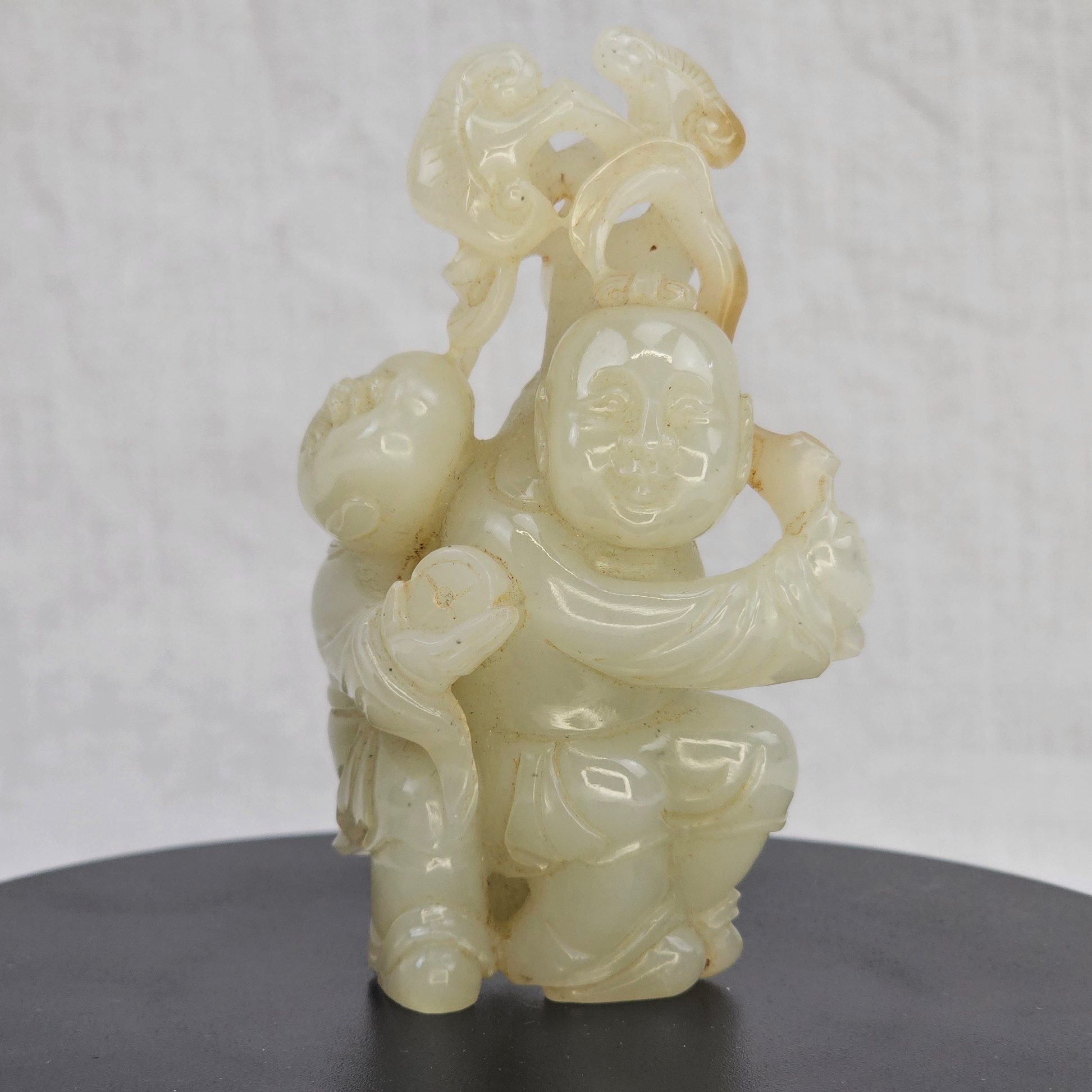 Chinese Qing Era White Jade Man & Boy Carving (1)