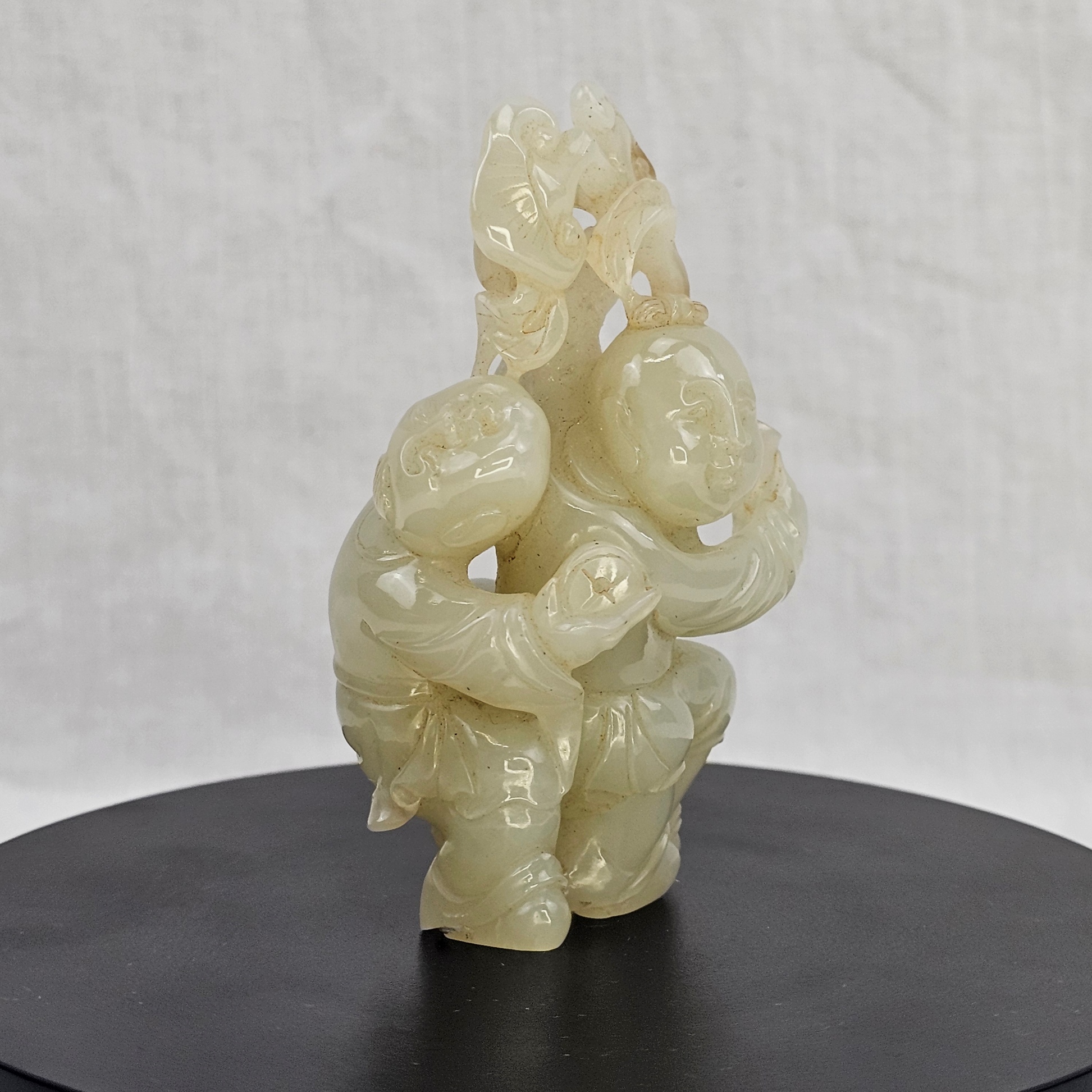 Chinese Qing Era White Jade Man & Boy Carving (10)