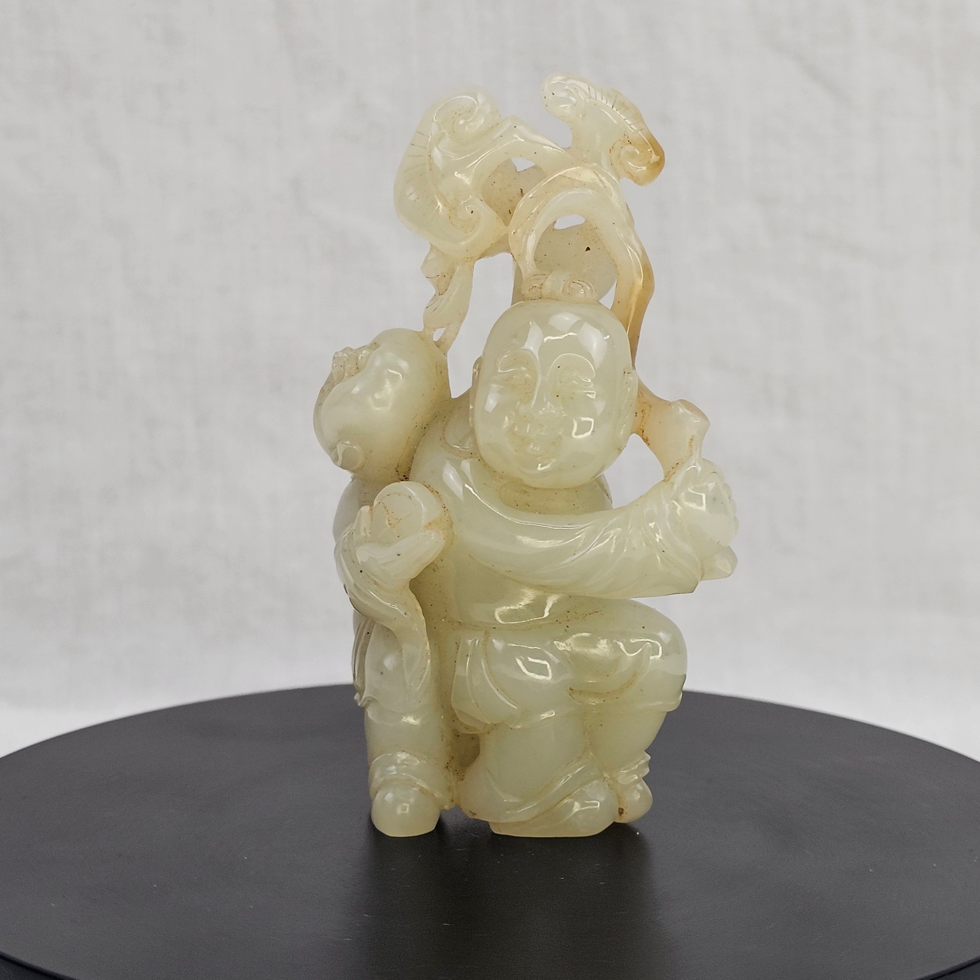 Chinese Qing Era White Jade Man & Boy Carving (11)