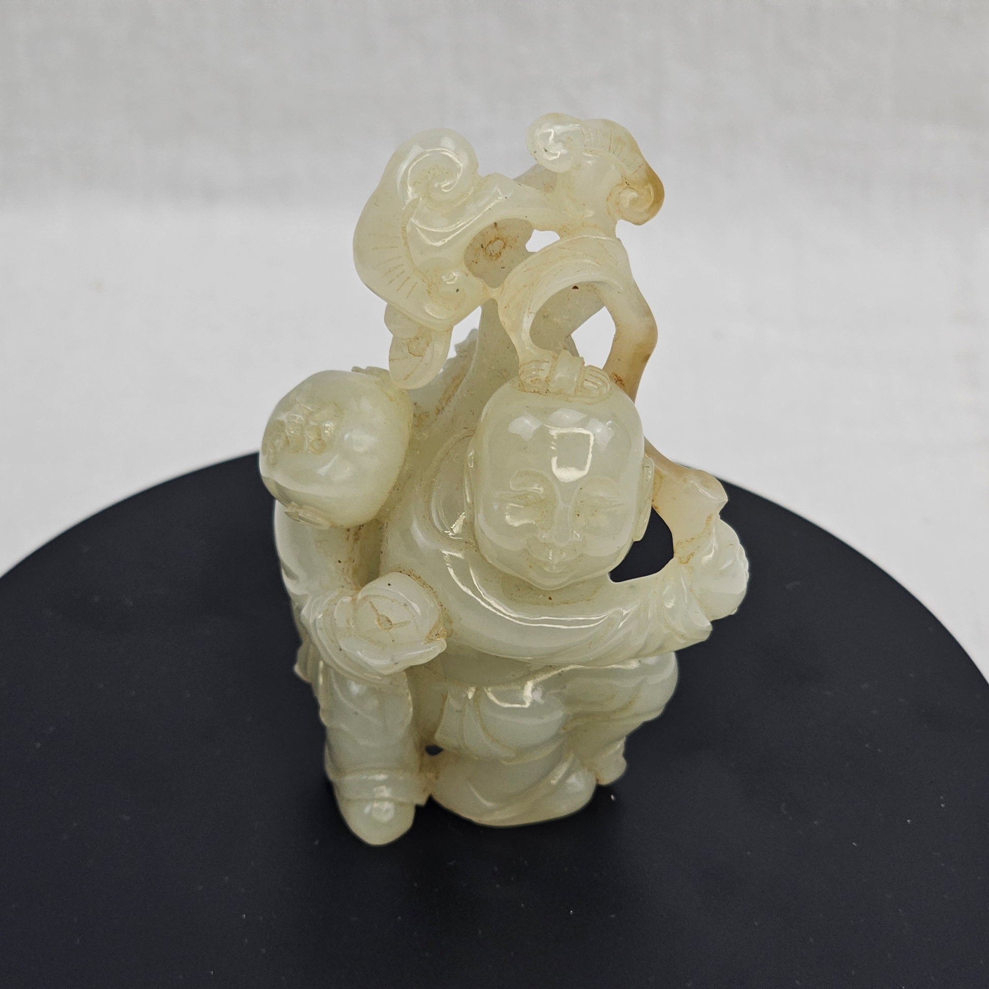 Chinese Qing Era White Jade Man & Boy Carving (2)