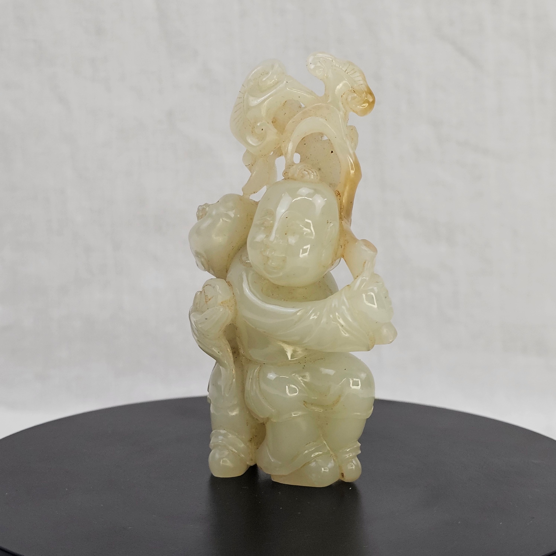 Chinese Qing Era White Jade Man & Boy Carving (4)