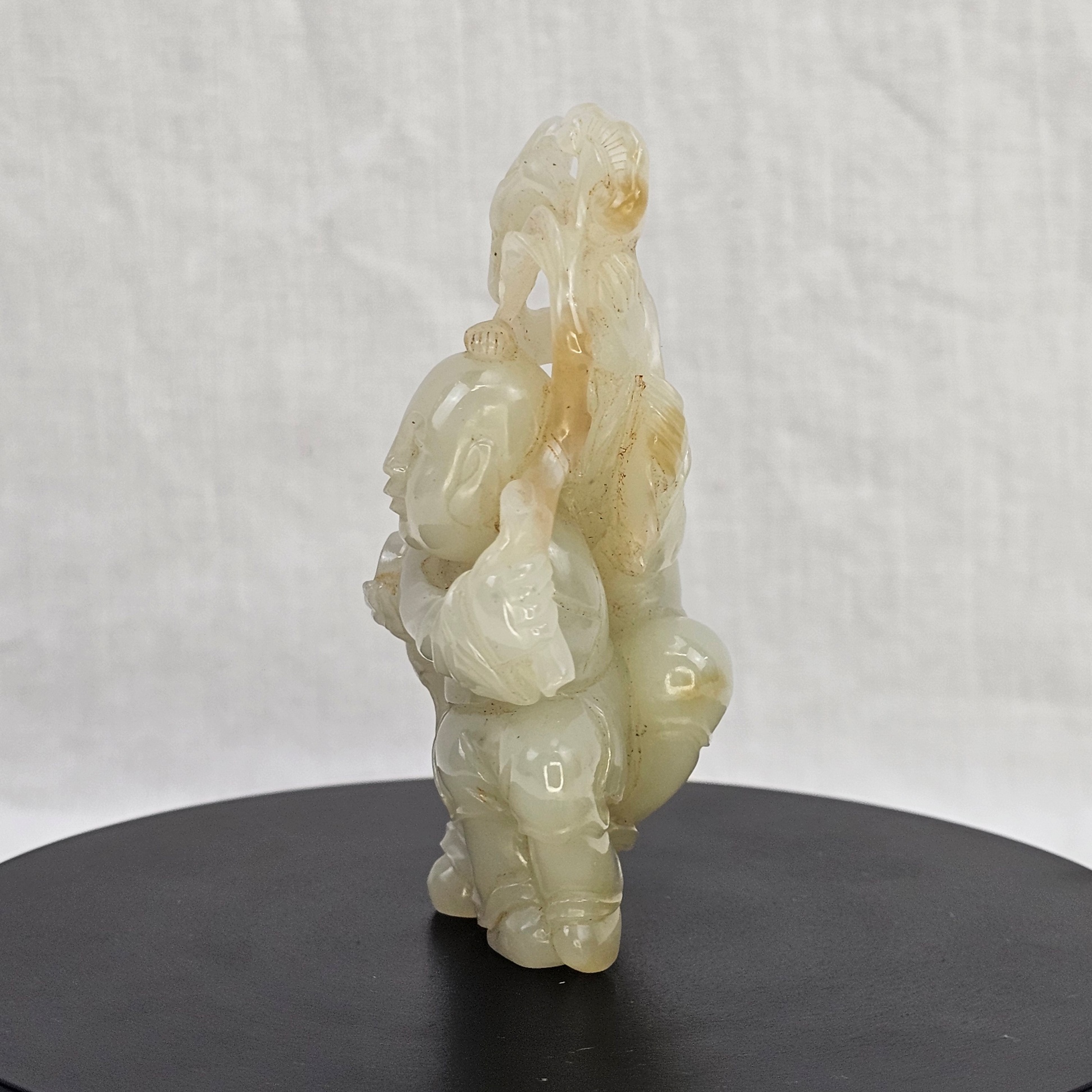 Chinese Qing Era White Jade Man & Boy Carving (5)