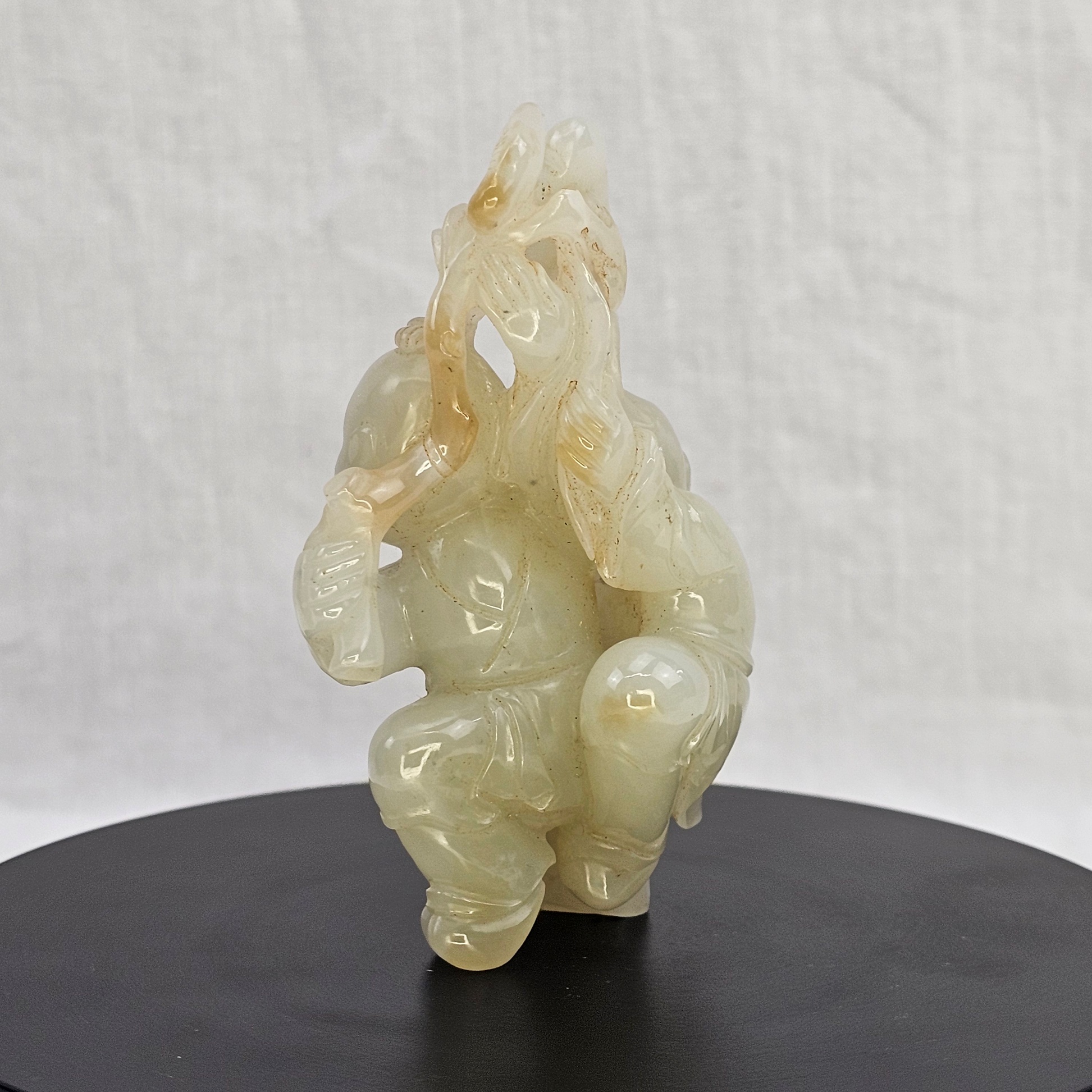 Chinese Qing Era White Jade Man & Boy Carving (6)