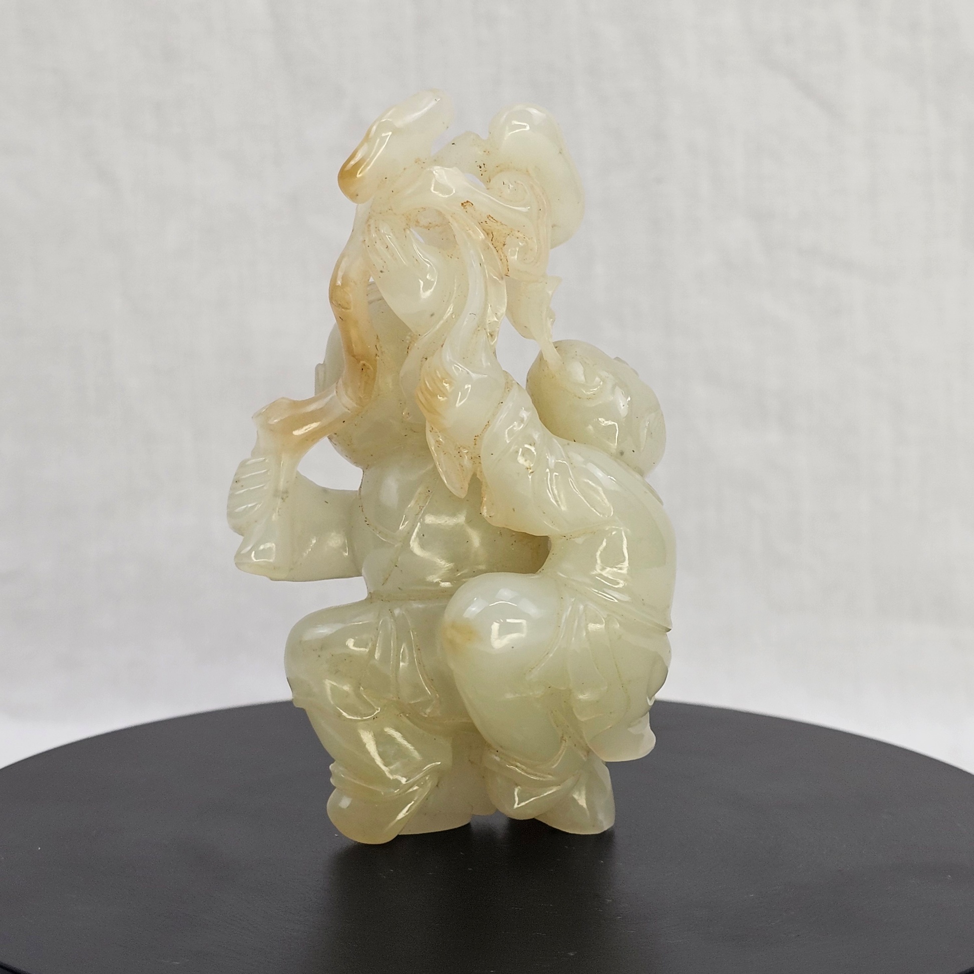 Chinese Qing Era White Jade Man & Boy Carving (7)