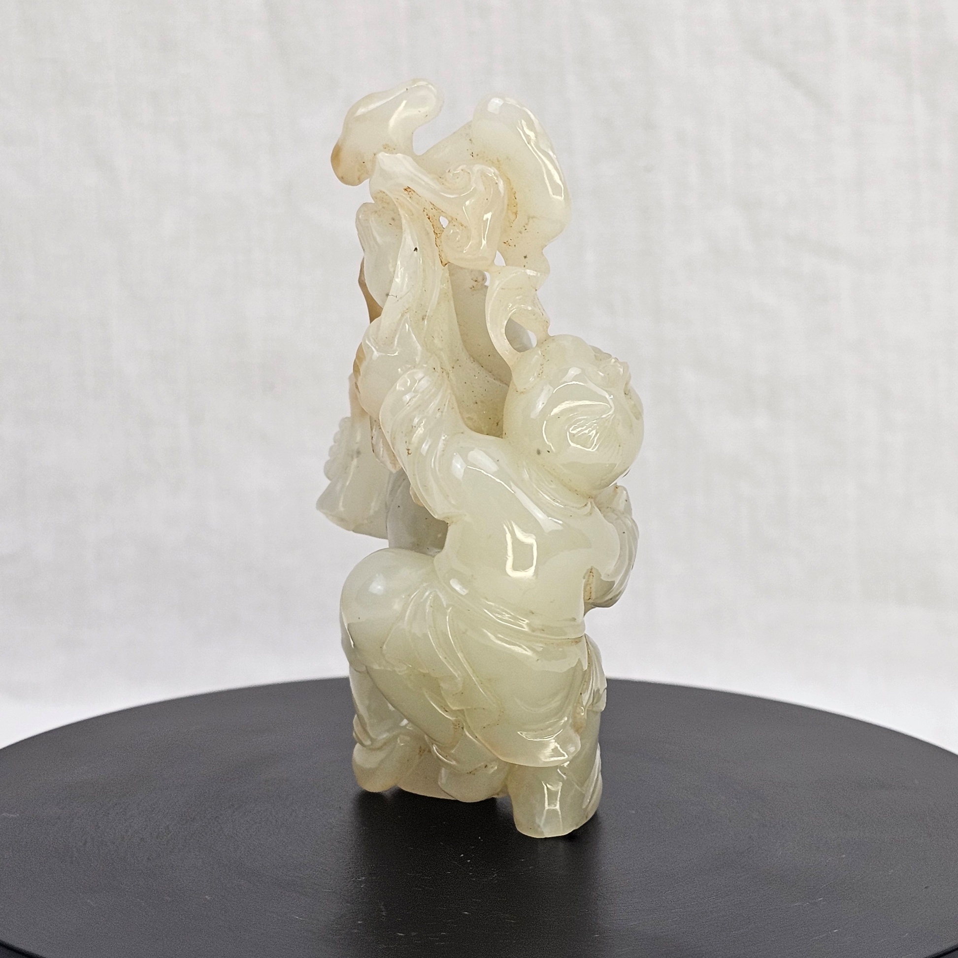 Chinese Qing Era White Jade Man & Boy Carving (8)