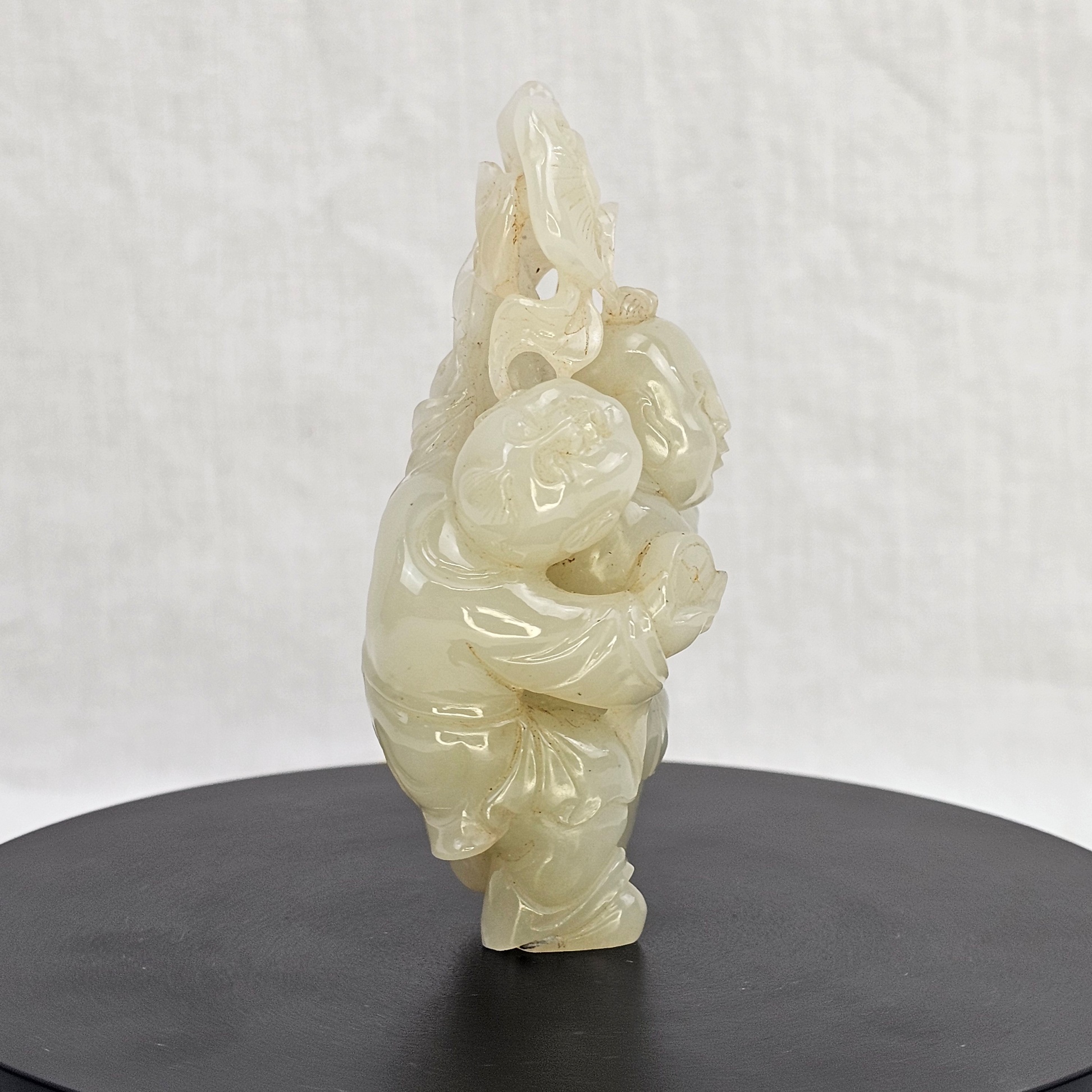 Chinese Qing Era White Jade Man & Boy Carving (9)
