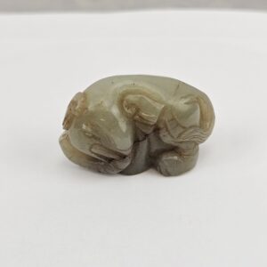 Chinese Nephrite Jade Carving of a Recumbent Elephant in Archaistic Wei Style, Qing Dynasty, 18th to 19th Century