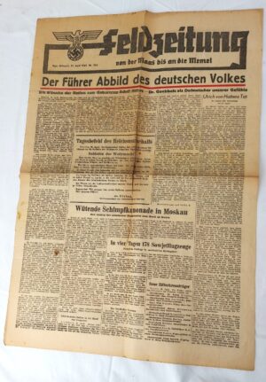 German, WWII, 21 April 1943, Feldzeitung von der Maas bis an die Memel No. 754 – Riga Published Front-Line Newspaper – Hitler Birthday Issue – Göring Order of the Day – Katyń & Eastern Front Propaganda