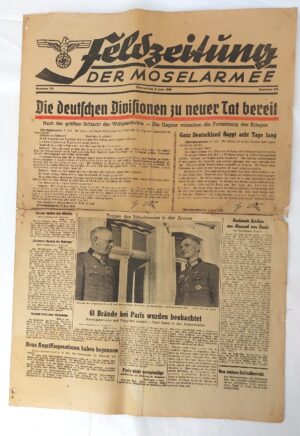 German, WWII, 6 June 1940, Feldzeitung der Moselarmee (Field Newspaper of the Mosel Army), No.176 – Battle of France Campaign – Complete 4 Pages