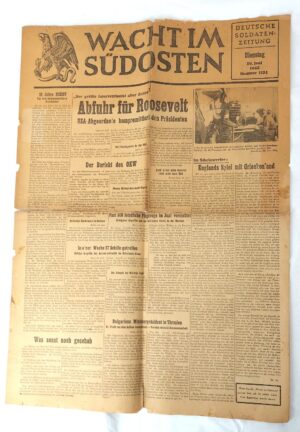 German, WWII, 29 June 1943, Balkan Front Newspaper, Wacht im Südosten No.1124 – Complete 6 Pages – Roosevelt Propaganda – Greece & Balkans – Frontline Soldier Newspaper