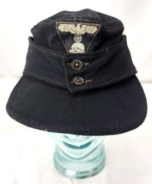 German, WW2, Black M43 Field Cap (Einheitsfeldmütze) with SS Trapezoidal Insignia