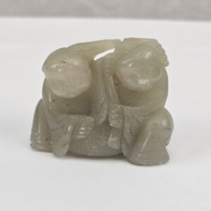 Chinese Qing Dynasty Pale Celadon Nephrite Jade Carving of Two Boys with Lotus, 18th to 19th Century