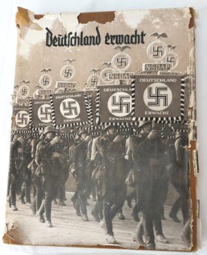 Original, German, WWII - c1933, "Deutschland erwacht" NSDAP Cigarette Card Album with All Cards, Slip Cover & Foldout Picture, Heinrich Hoffmann