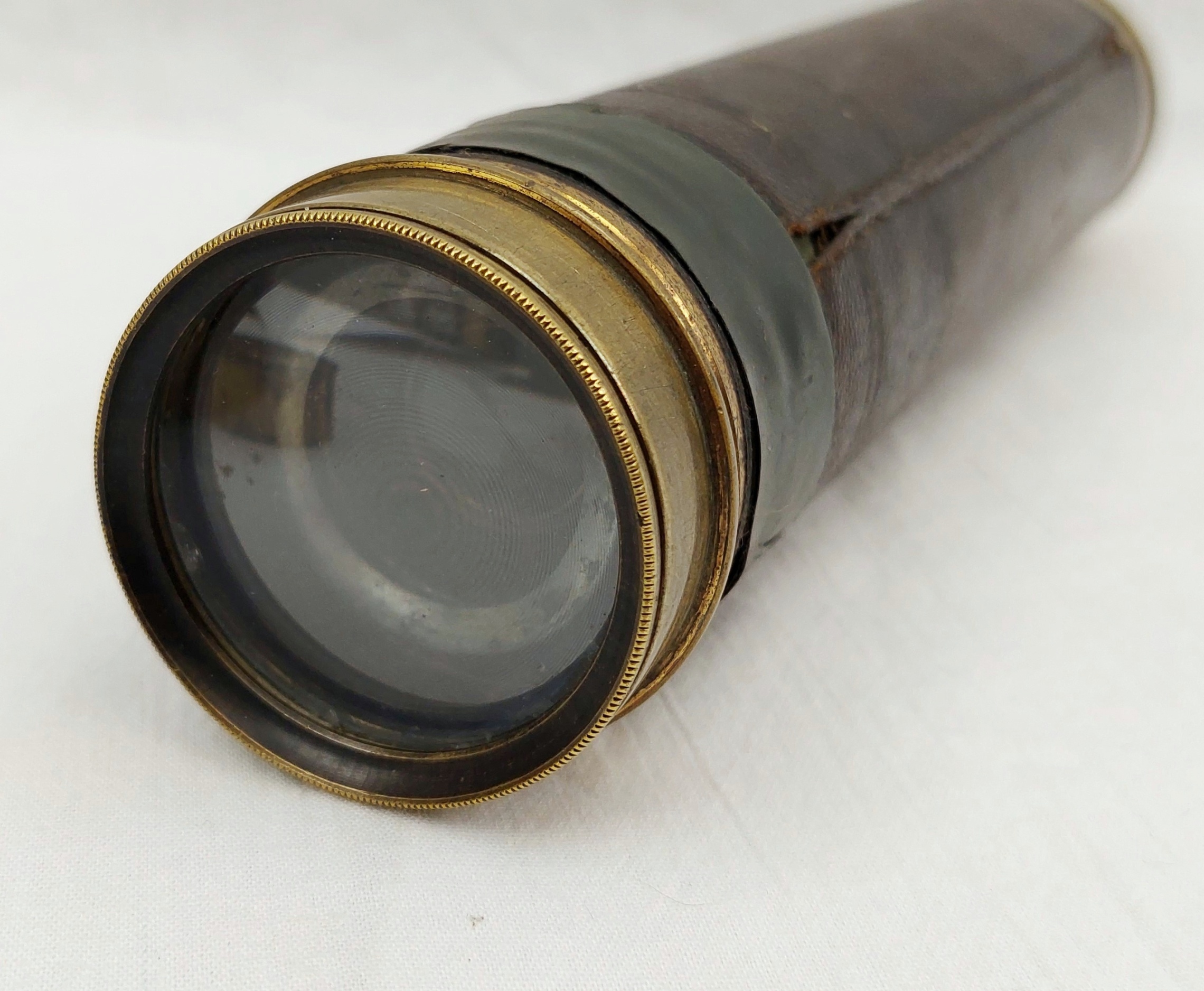 Victorian 3 Draw Leather Bound Brass Telescope 11