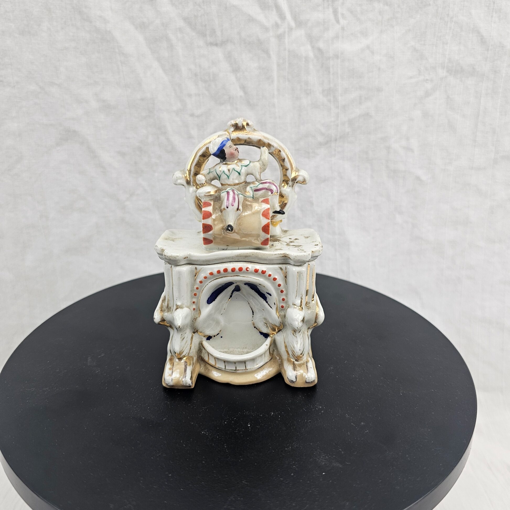 Victorian Continental Harlequin Figure Porcelain Pocket Watch Holder , c (1)