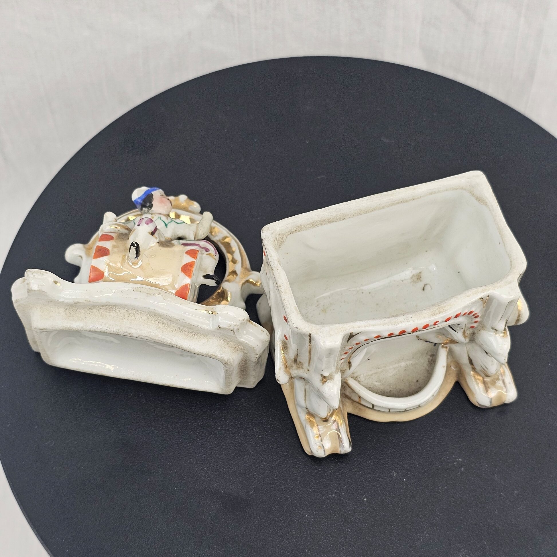 Victorian Continental Harlequin Figure Porcelain Pocket Watch Holder , c (10)