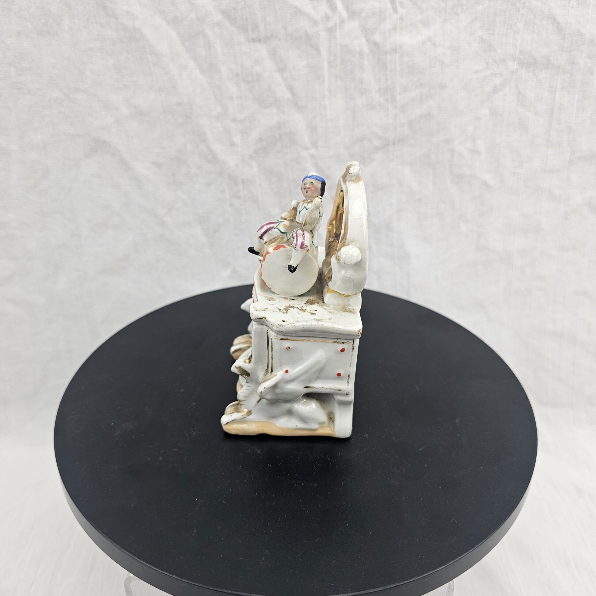 Victorian Continental Harlequin Figure Porcelain Pocket Watch Holder , c (2)